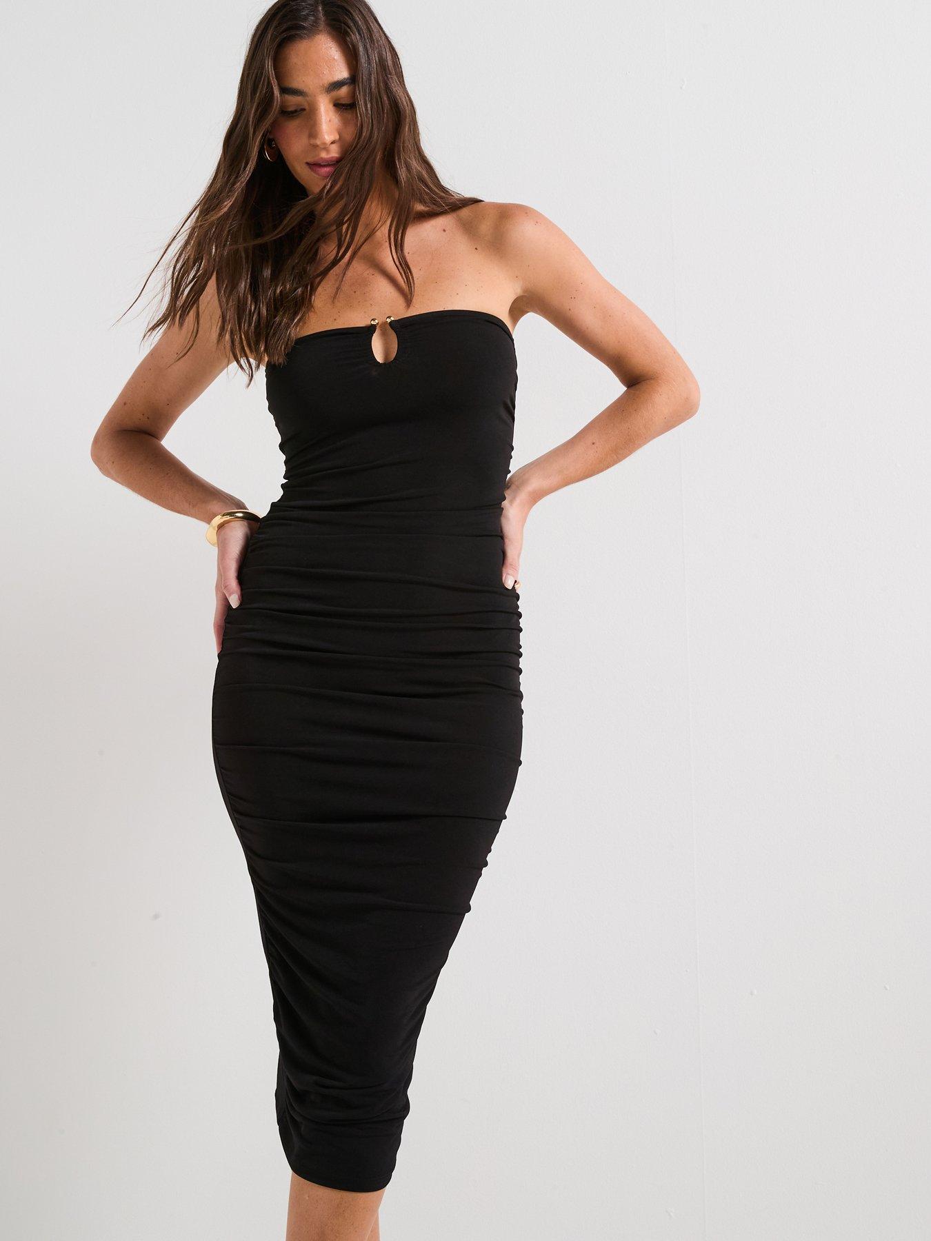 V by Very: Trim Detail Bandeau Midaxi Dress - Black