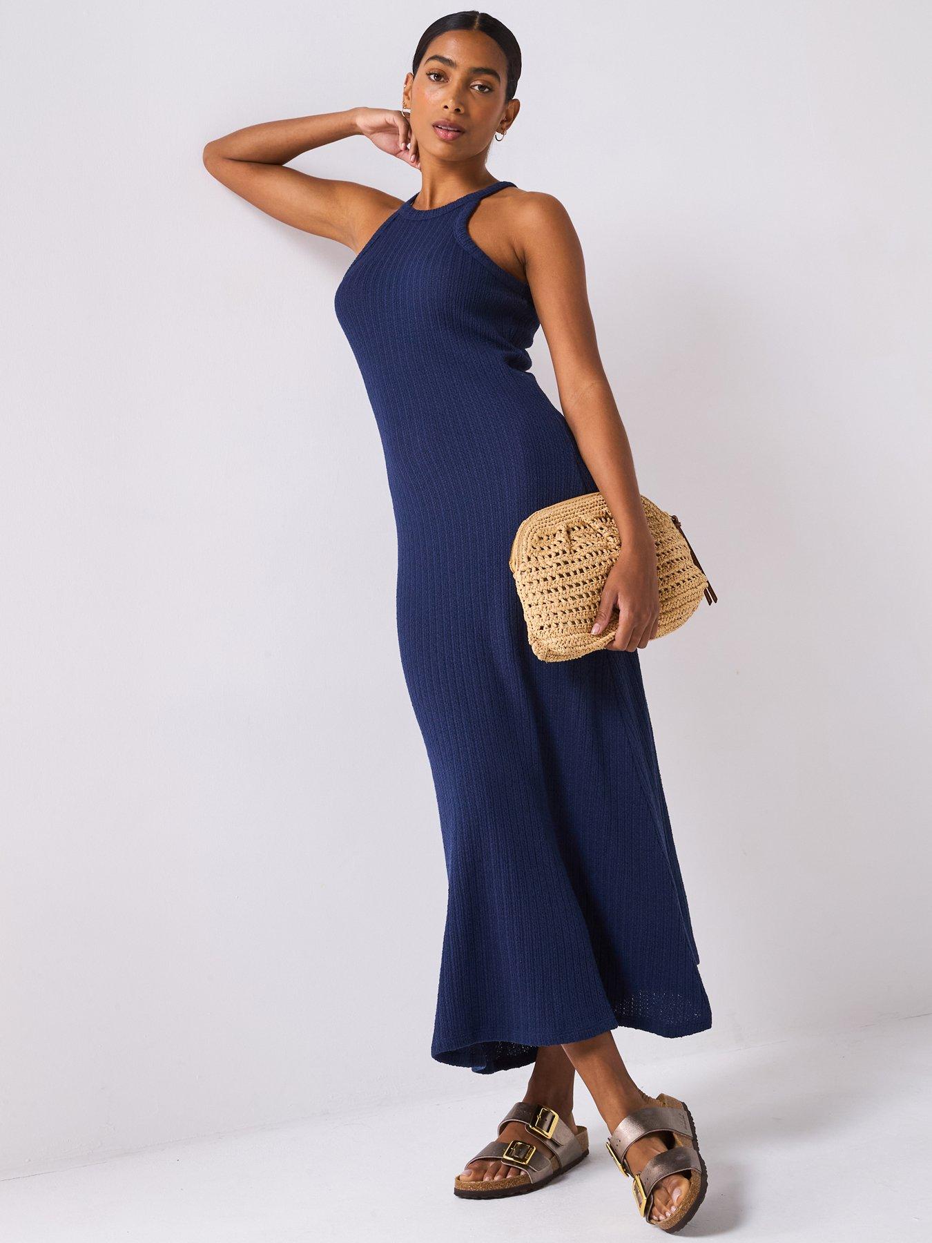 undefined Crochet Knit Midaxi Dress - Blue