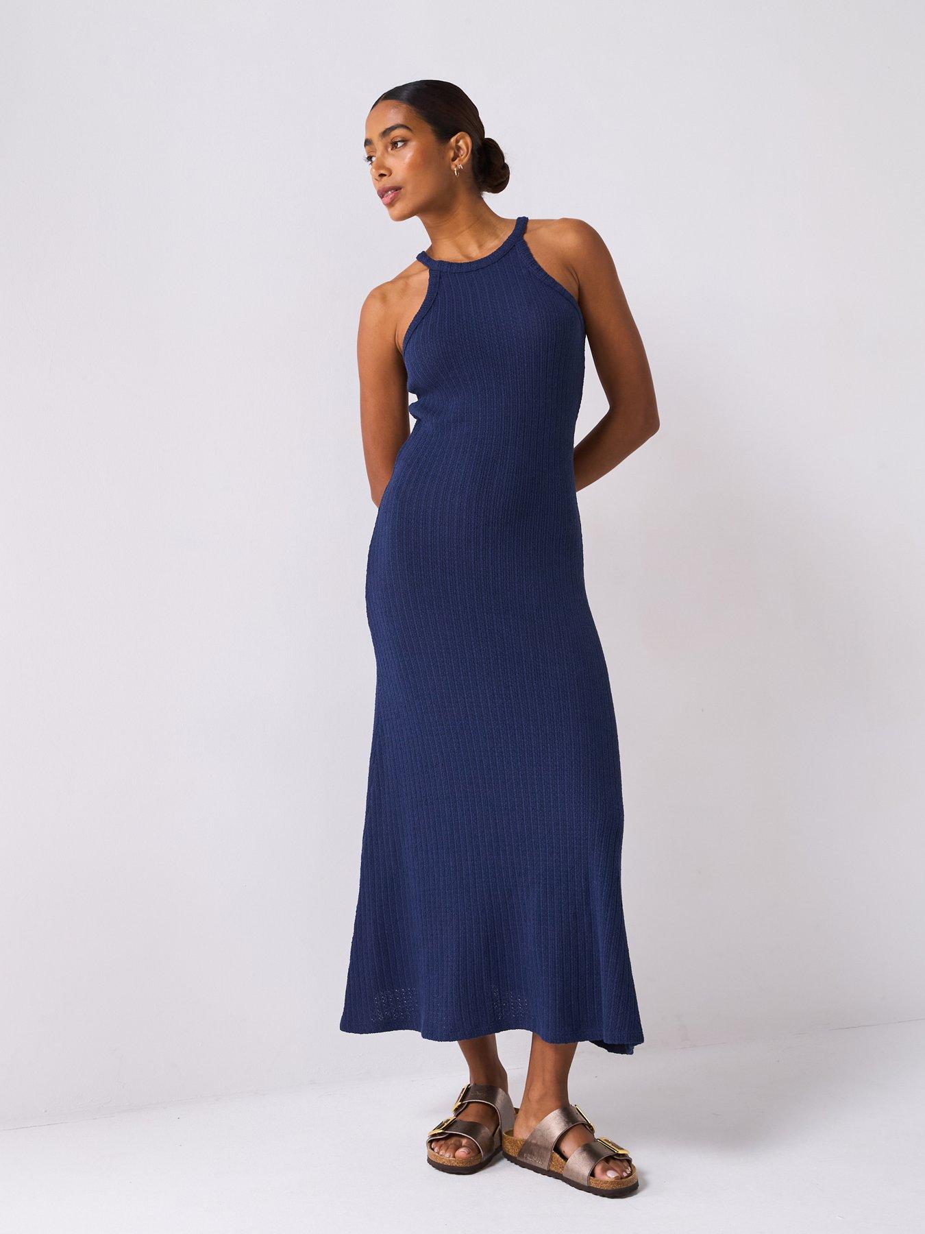 Image 1 of 6 of V by Very Crochet Knit Midaxi Dress - Blue