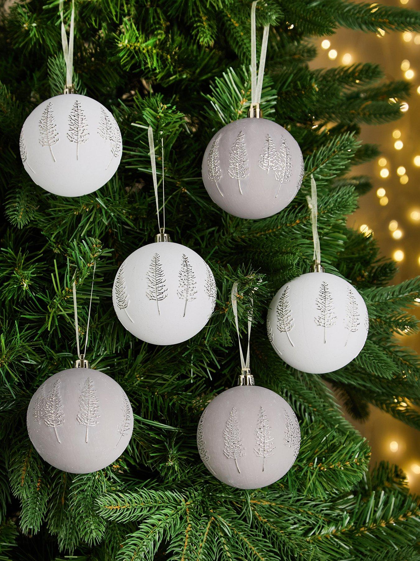 Very Home 12 Pack Tree Design Christmas Baubles - Mink/White