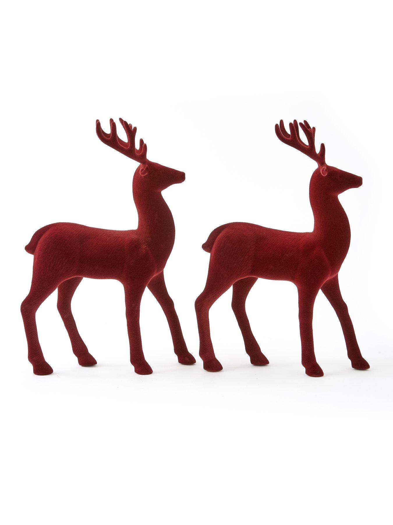 Image 3 of 6 of The Very Collection Set of 2 Red Flocked Standing Reindeer Christmas Decorations - Red