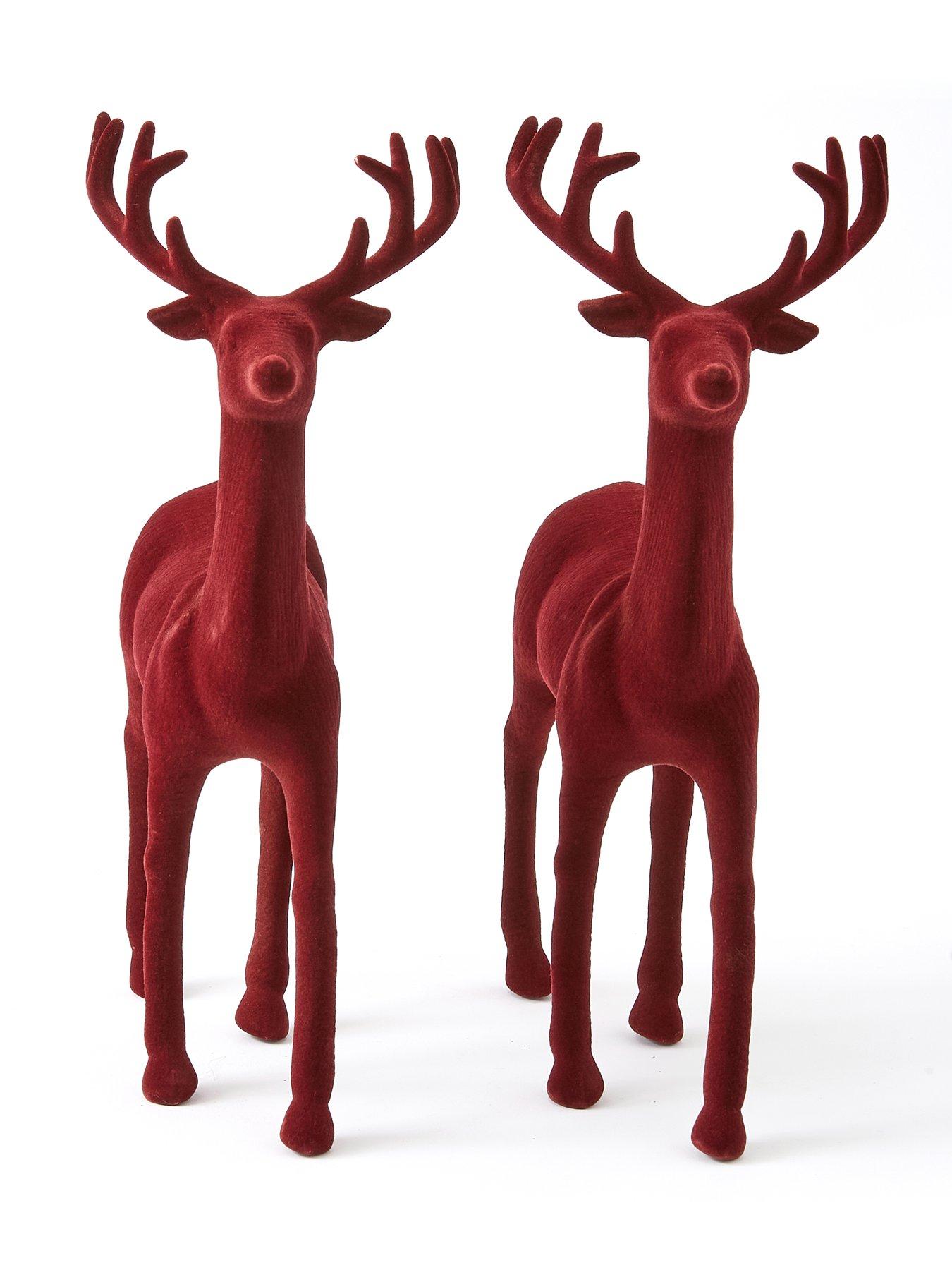 Image 5 of 6 of The Very Collection Set of 2 Red Flocked Standing Reindeer Christmas Decorations - Red