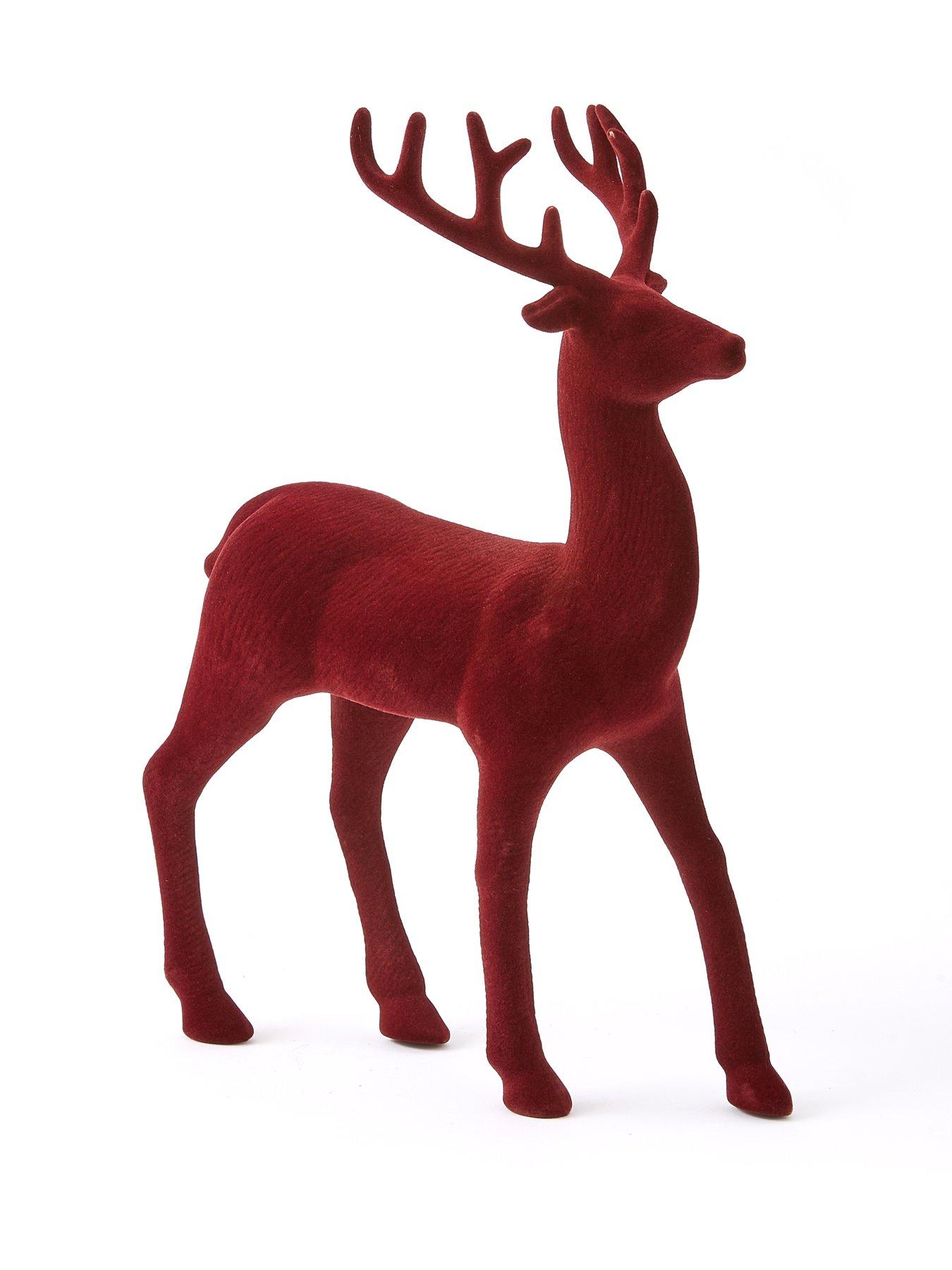 Image 6 of 6 of The Very Collection Set of 2 Red Flocked Standing Reindeer Christmas Decorations - Red