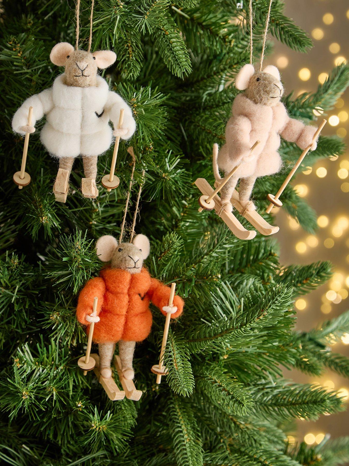 Very Home Set of 3 Skiing Mice Christmas Tree Decorations
