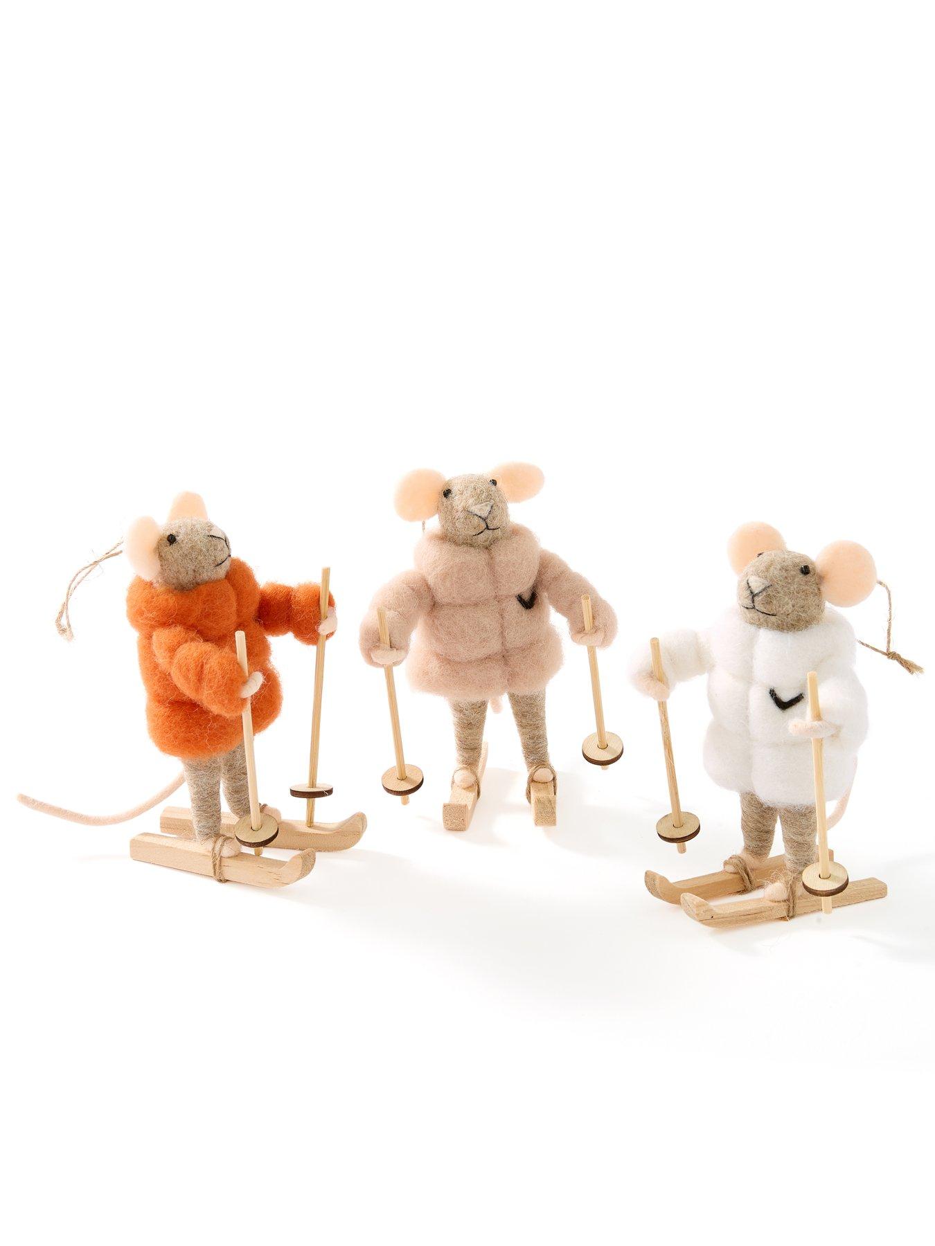 Image 2 of 3 of The Very Collection Set of 3 Skiing Mice Christmas Tree Decorations