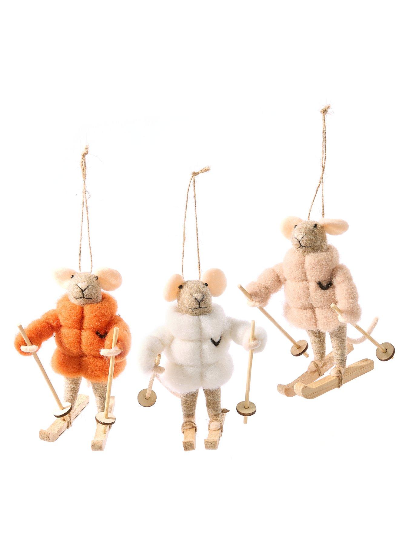 Image 3 of 3 of The Very Collection Set of 3 Skiing Mice Christmas Tree Decorations