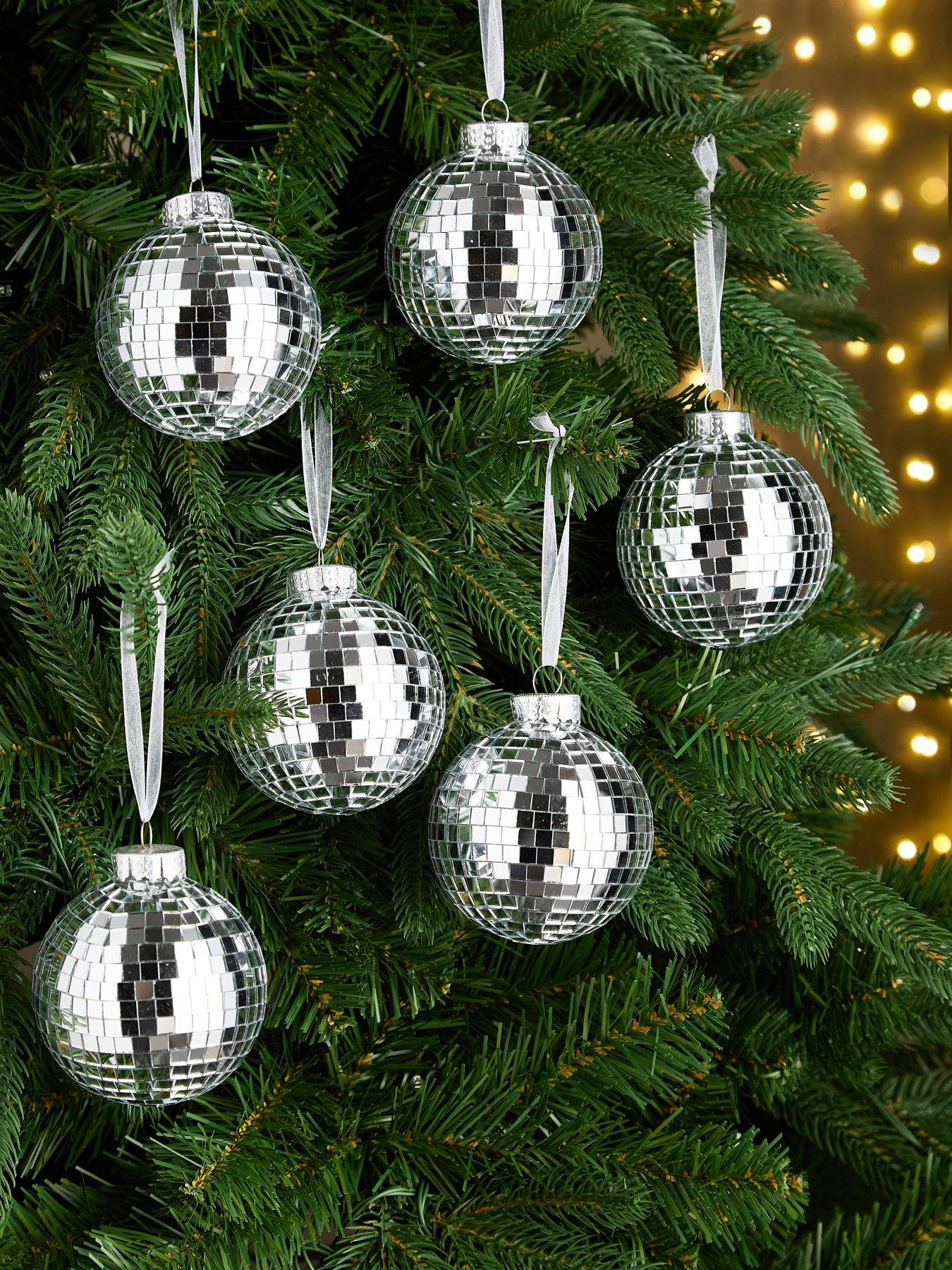Very Home Set of 6 Silver Mirror Christmas Tree Baubles