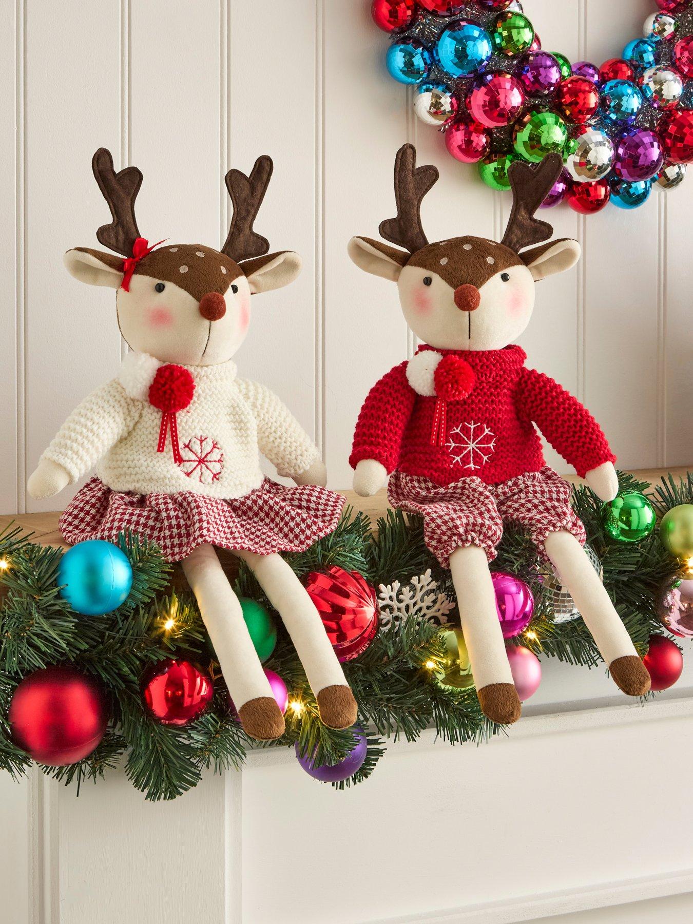 Very Home Set of 2 Plush Reindeer Christmas Decorations