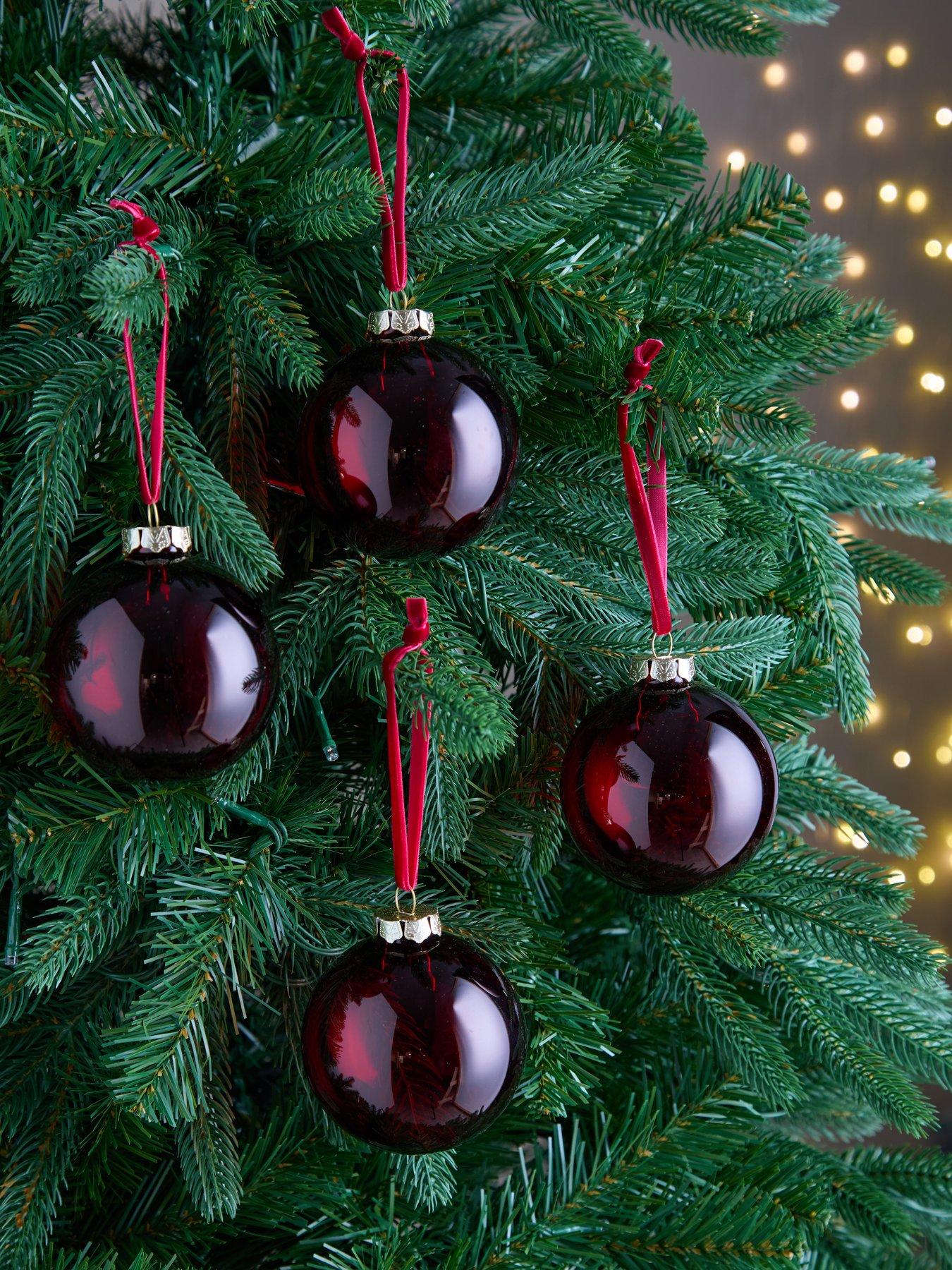 Very Home Set of 4 Dark Red Glass Christmas Baubles