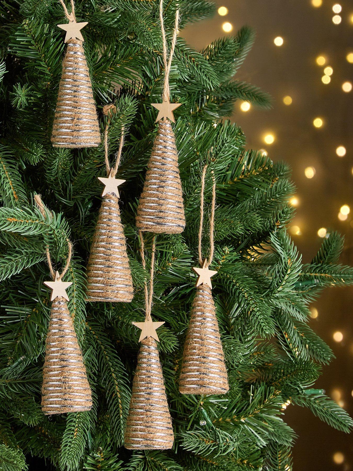 Very Home Set of 6 Jute Tree Hanging Christmas Decorations