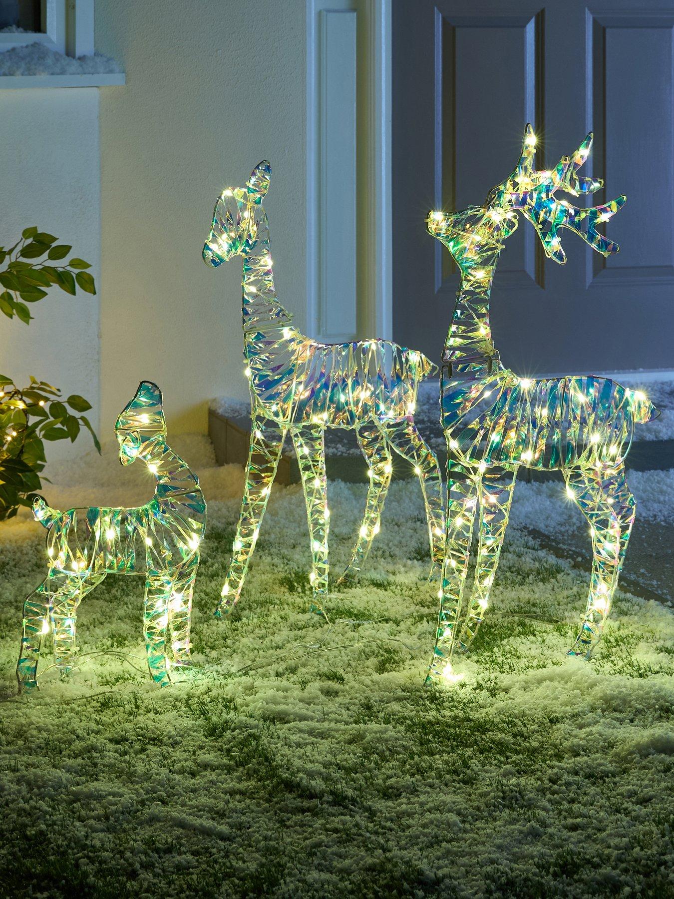 Very Home Set of 3 LED Iridescent Reindeer Family Outdoor Christmas Lights
