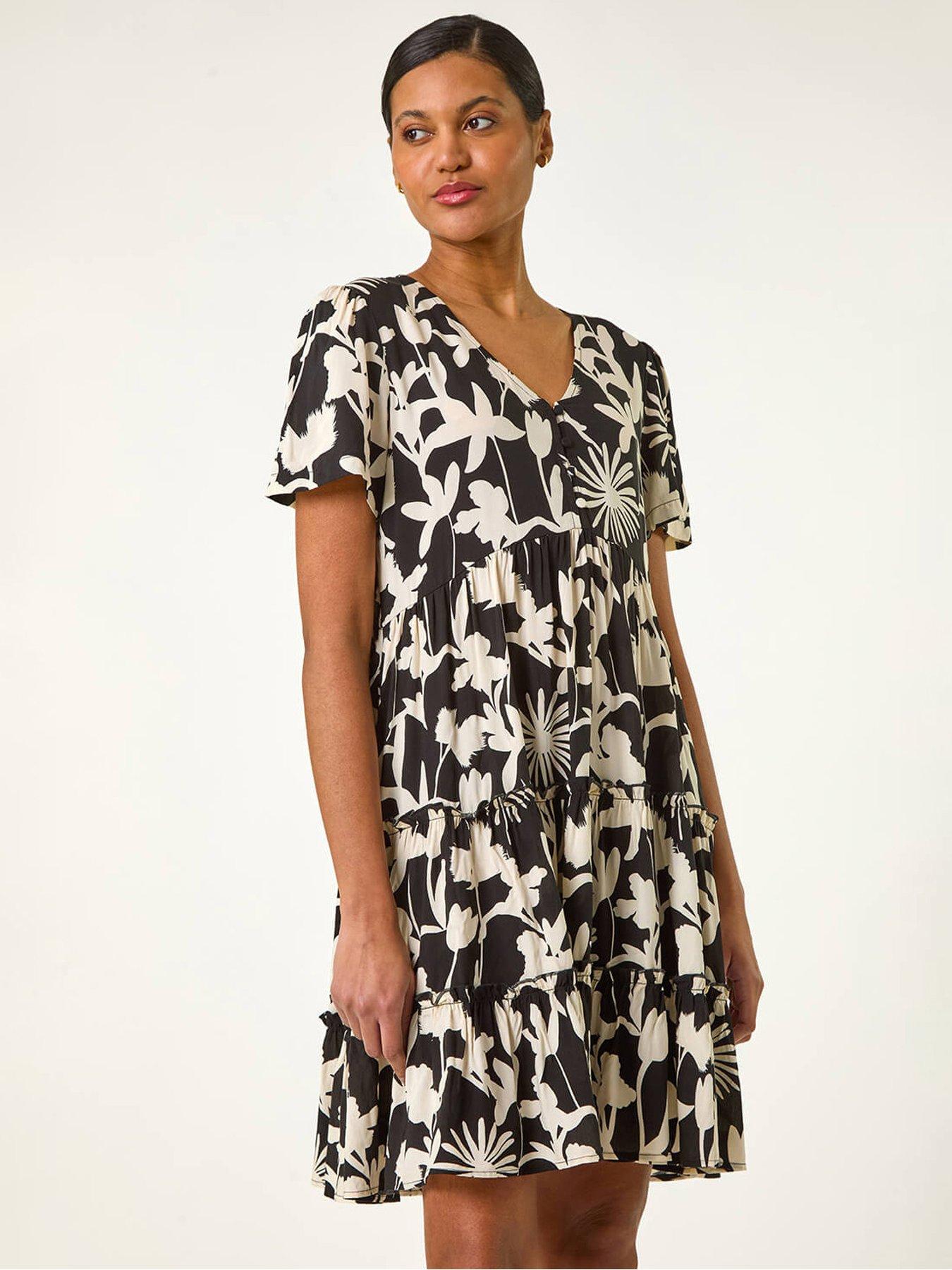 undefined Shadow Floral Tiered Dress - Black