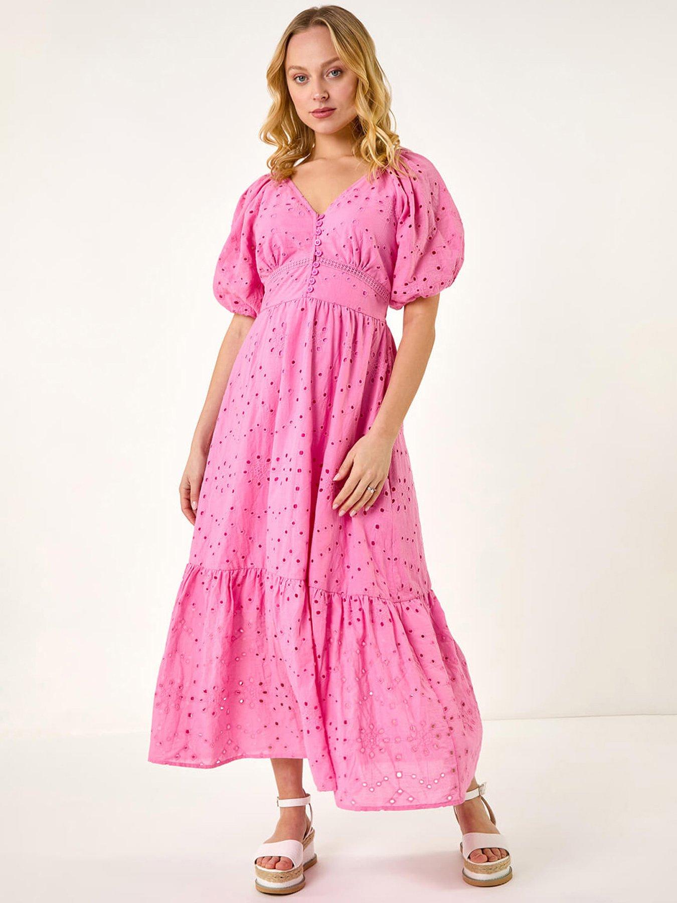 undefined Dusk Broderie Anglaise Tiered Maxi Dress - Pink