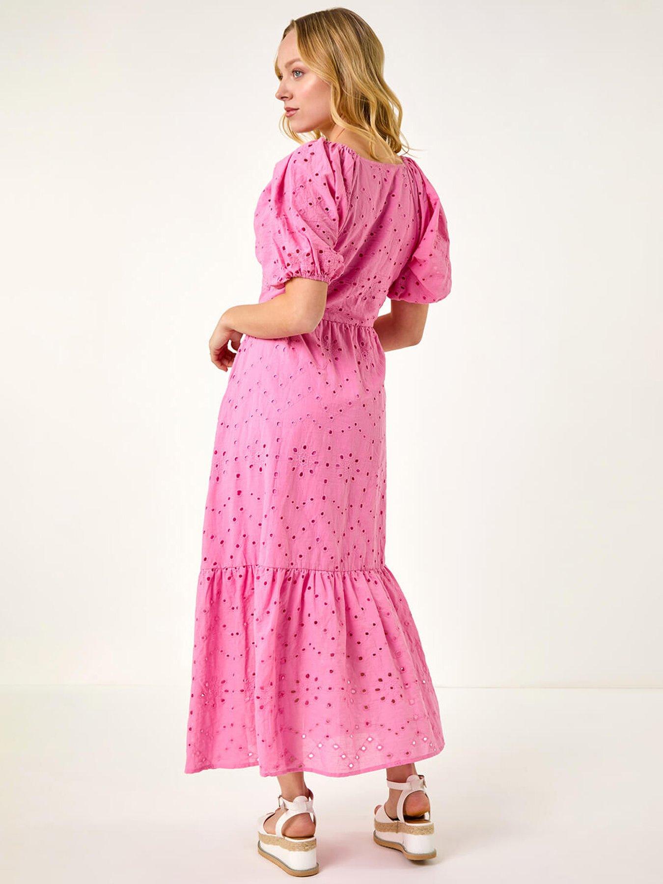 Image 2 of 5 of Roman Dusk Broderie Anglaise Tiered Maxi Dress - Pink
