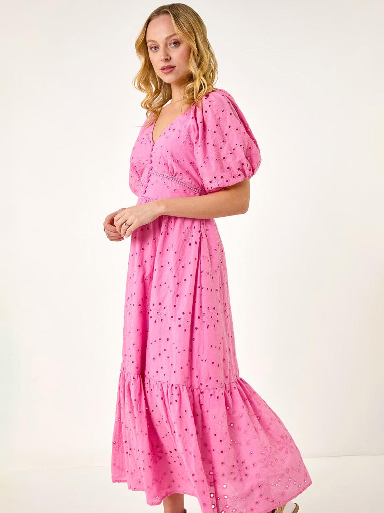 Image 3 of 5 of Roman Dusk Broderie Anglaise Tiered Maxi Dress - Pink