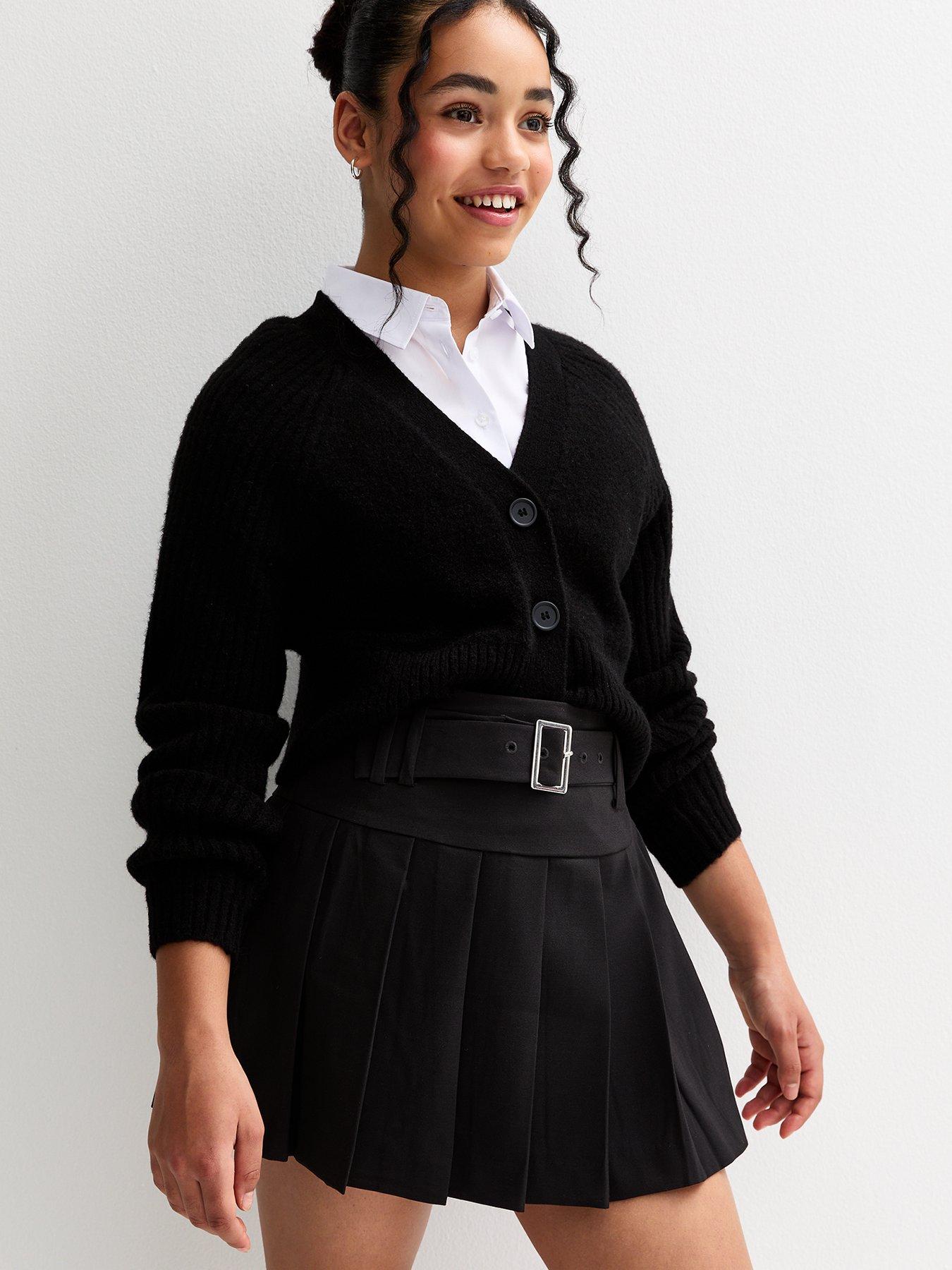 undefined Girls Black Pleated Belted Skort