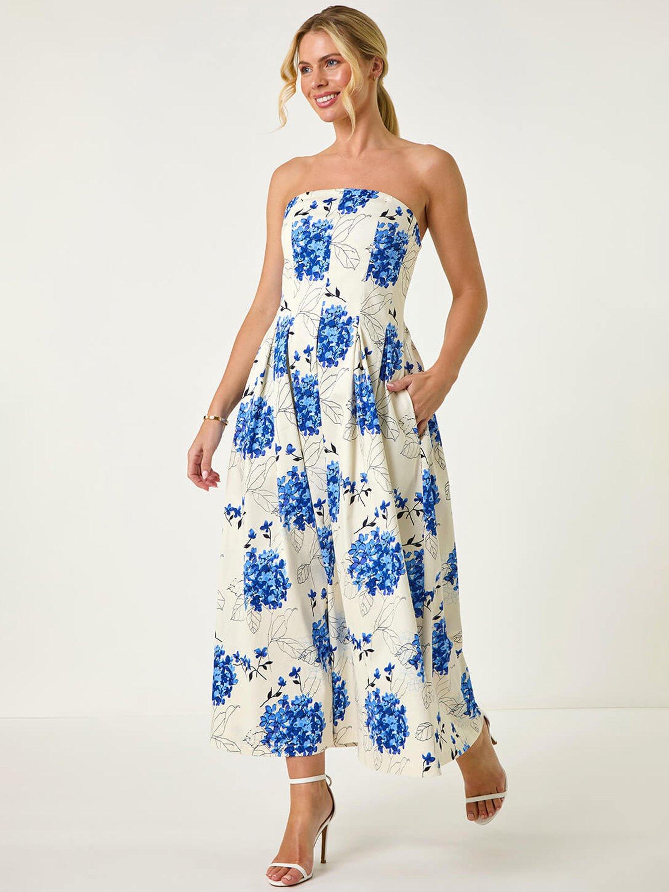 Image 4 of 5 of Roman Petite Floral Stretch Midi Dress - Blue
