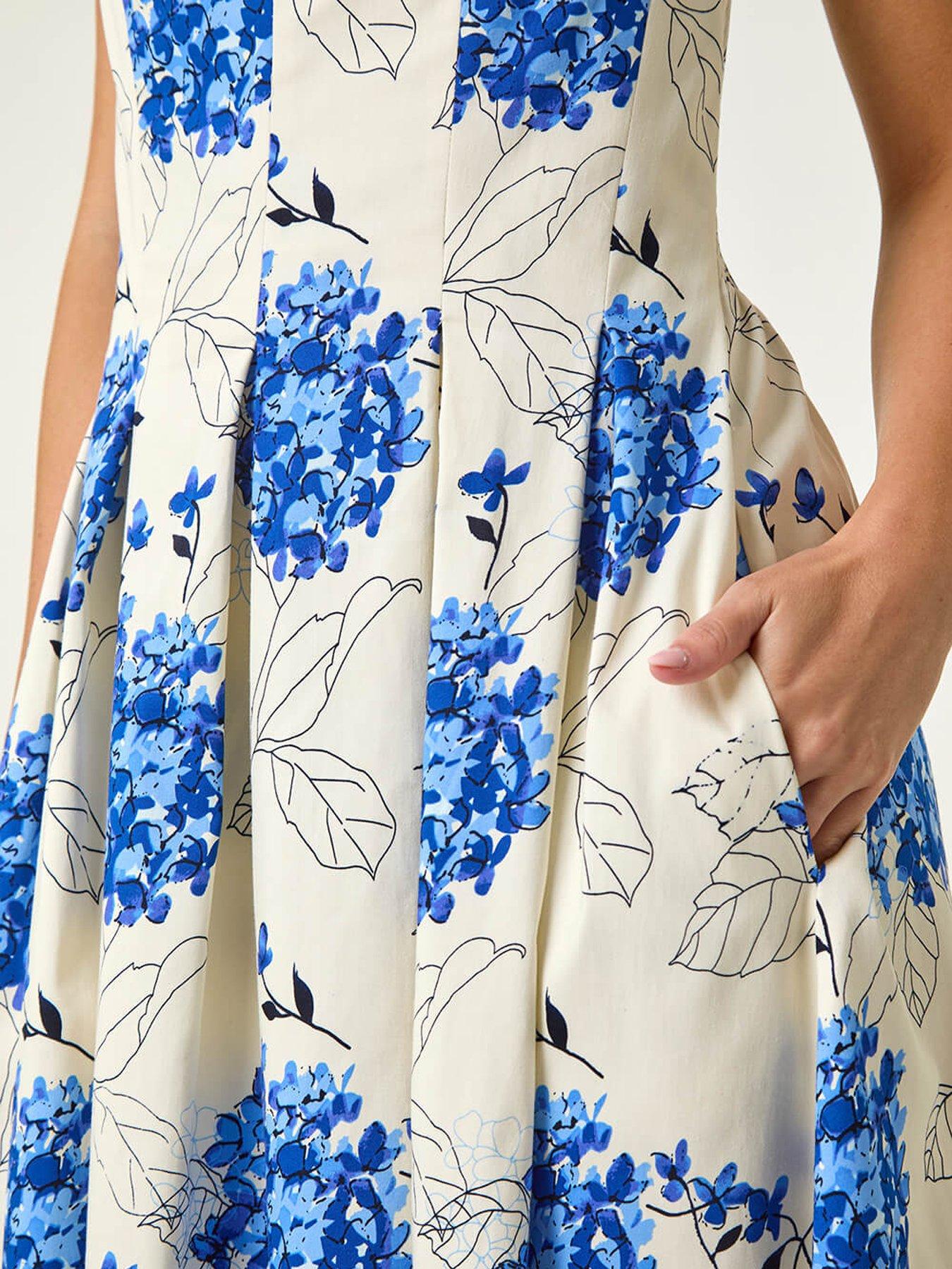 Image 5 of 5 of Roman Petite Floral Stretch Midi Dress - Blue