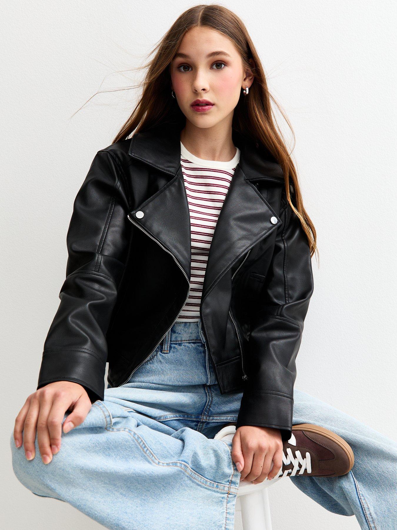 New Look 915 Girls Faux Leather Biker Jacket - Black