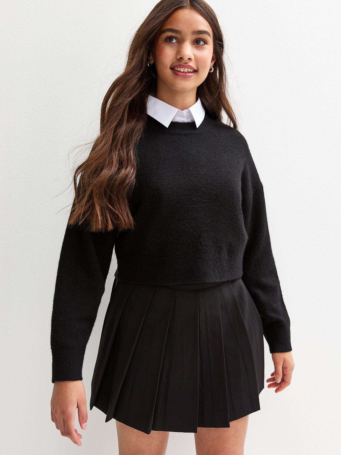 undefined Girls Crew Neck School Jumper - Black