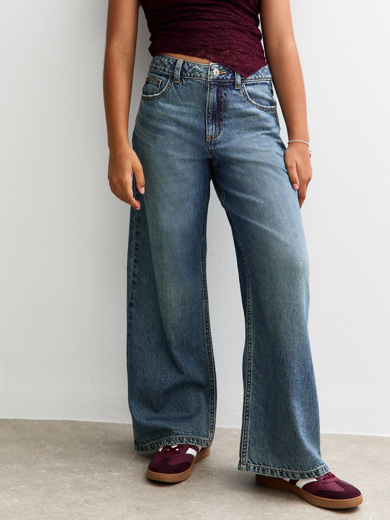 New Look 915 Girls Low Rise Super Wide Leg Jeans Blue Very
