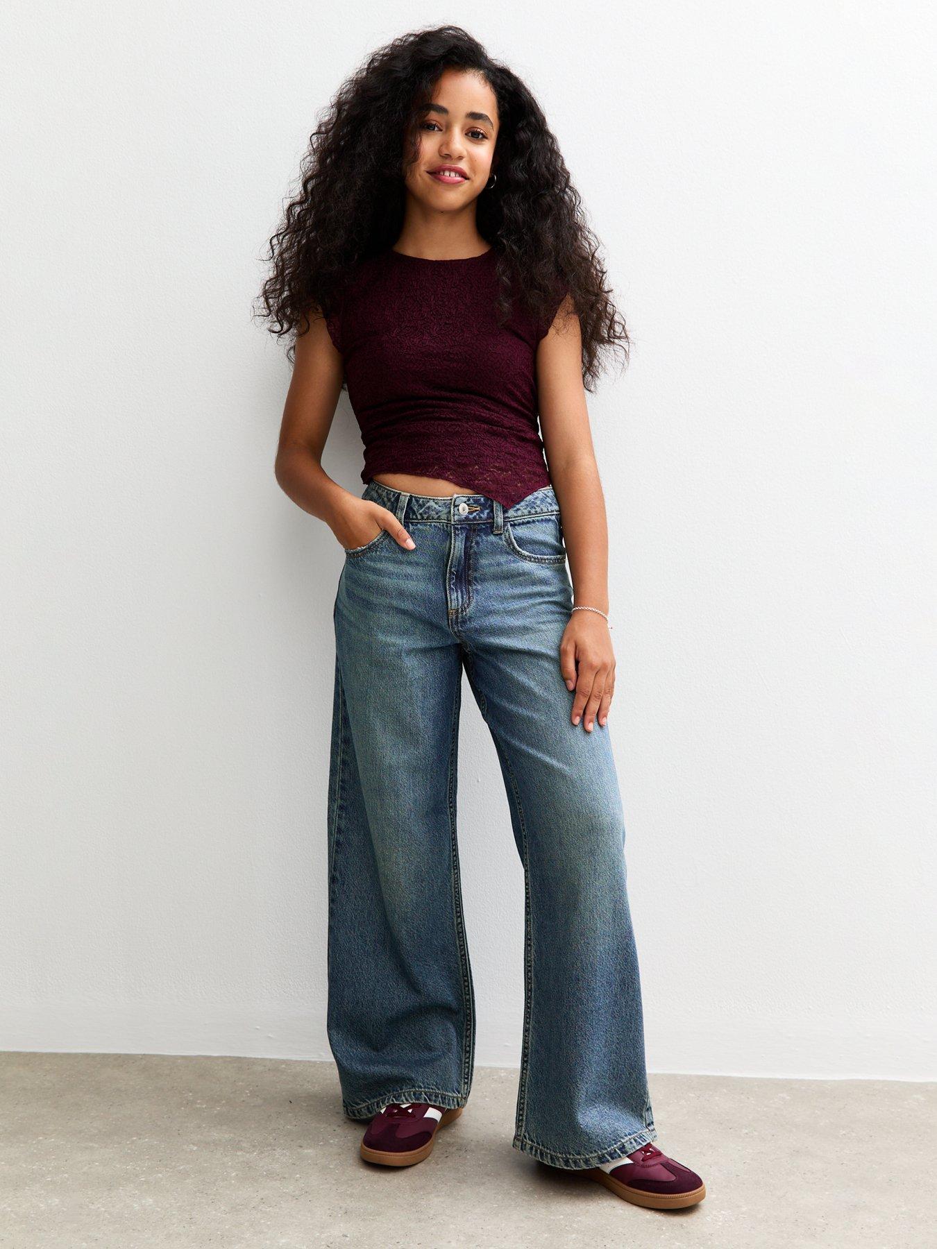 New Look 915 Girls Low Rise Super Wide Leg Jeans - Blue | Very
