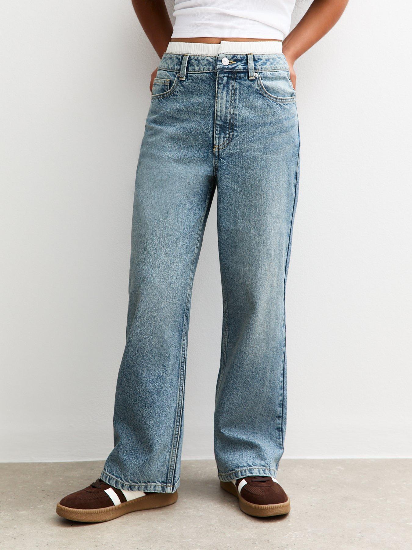 New Look 915 Girls Double Waistband Wide Leg Jeans Blue Very
