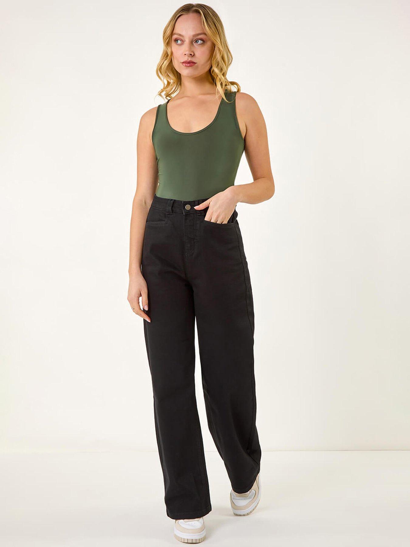 Roman Denim Stretch Wide Leg Jeans - Black