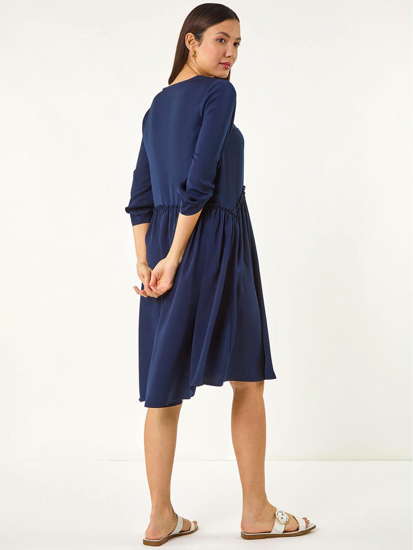 Roman Satin Drop Waist Smock Dress - Navy
