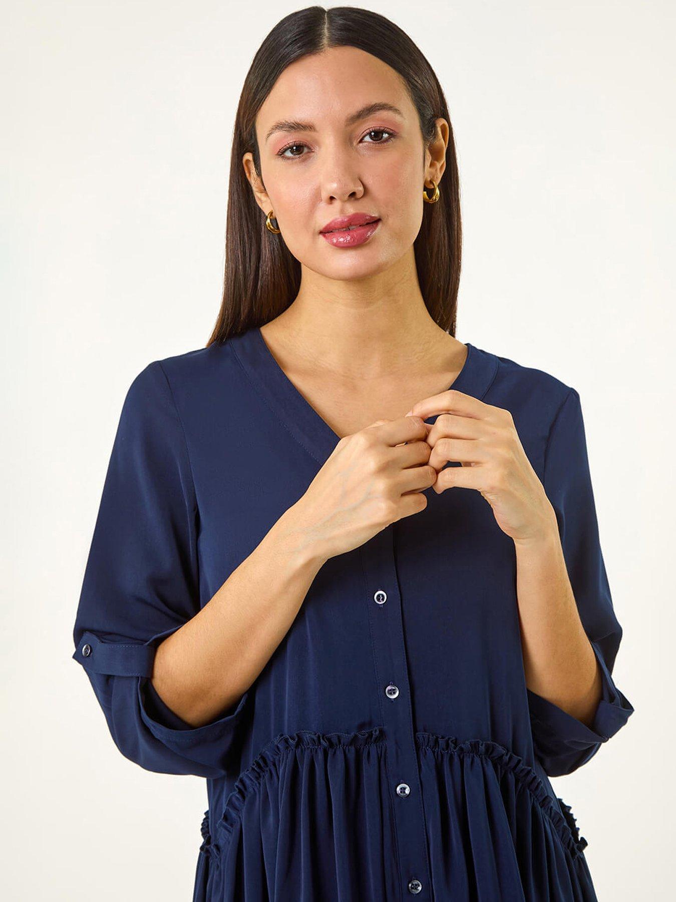 Roman Satin Drop Waist Smock Dress - Navy | Very