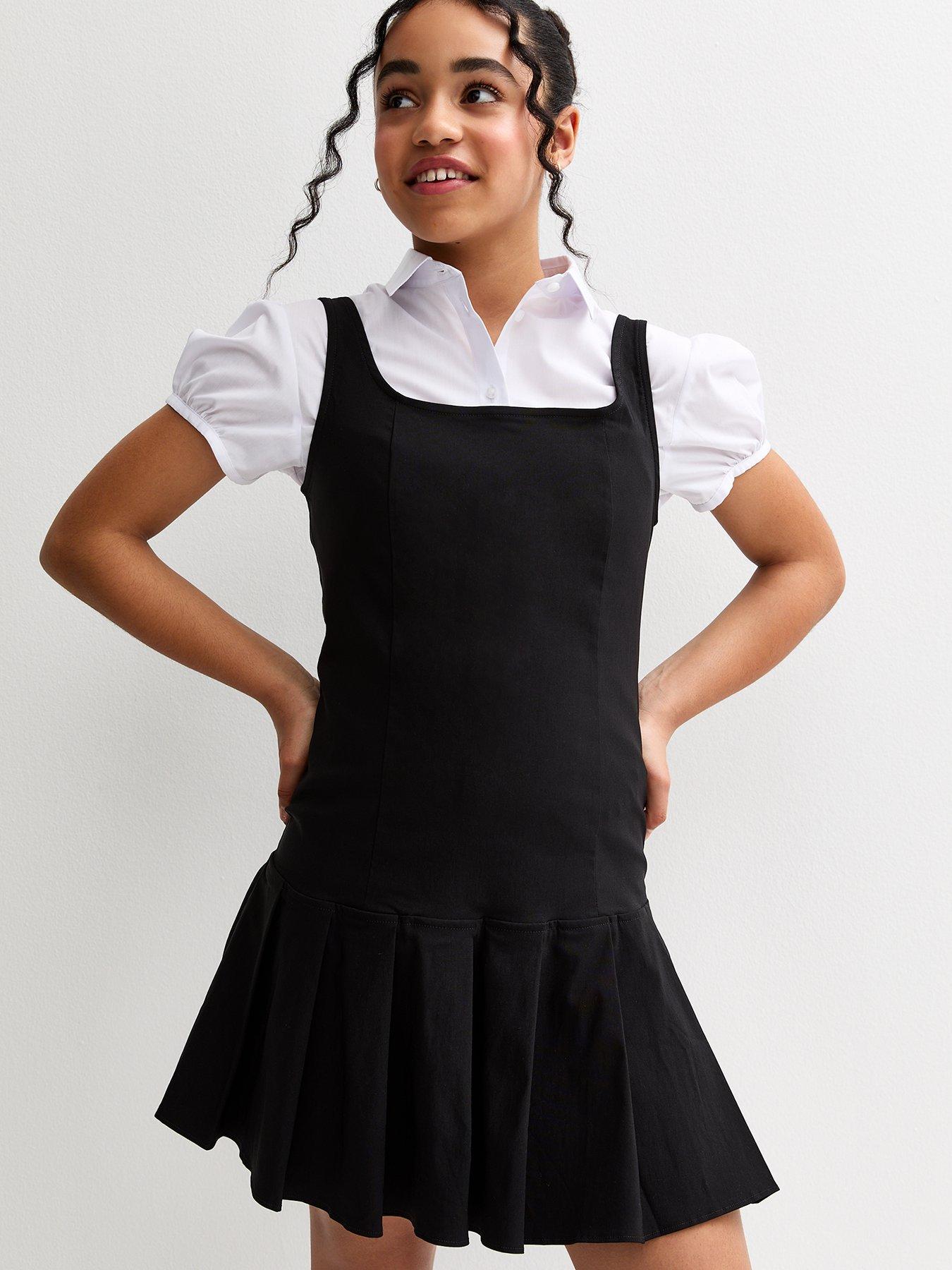 undefined Girls Black Pleated Dropped Skirt School Dress