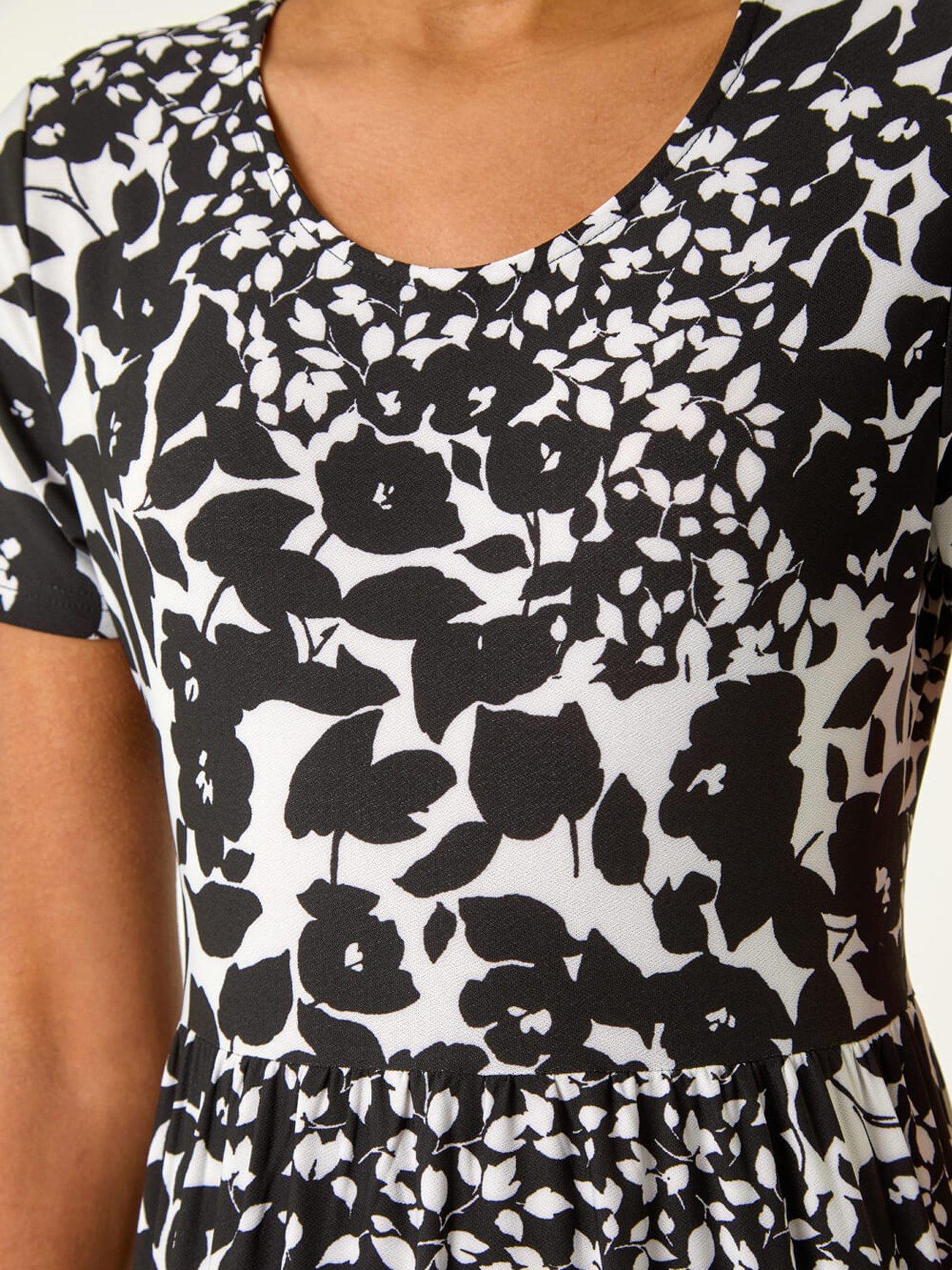 Image 5 of 5 of Roman Floral Print Tiered Midi Dress - Black