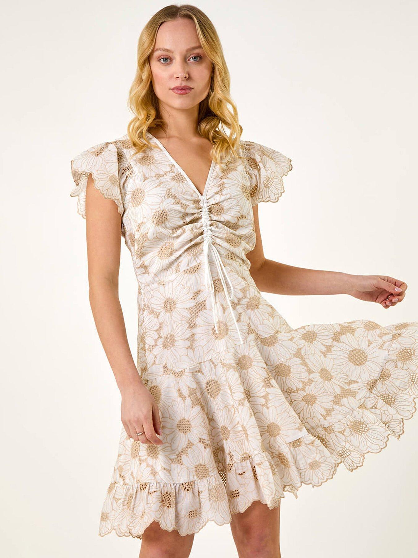 undefined Broderie Anglaise Ruched Dress - White
