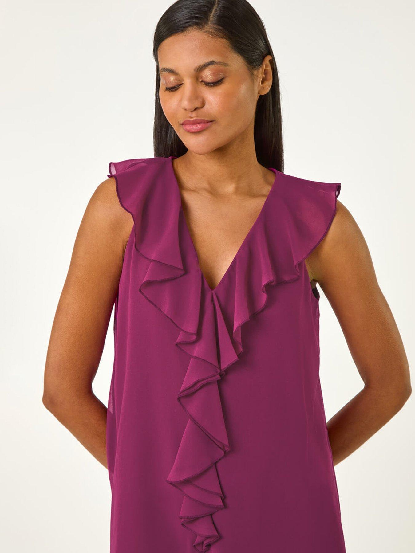 Roman Chiffon Ruffle Vest Top - Magenta | Very