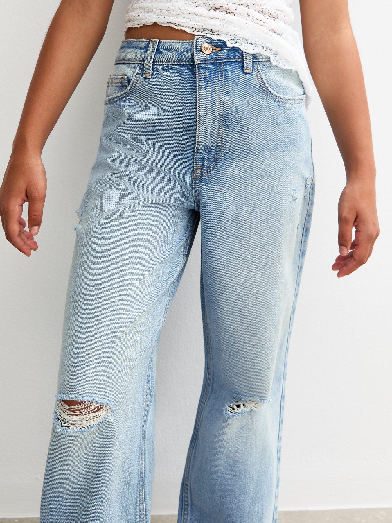 Pre-Order Sky Blue Destroyed Open Knee Wide Leg Jeans main image 1
