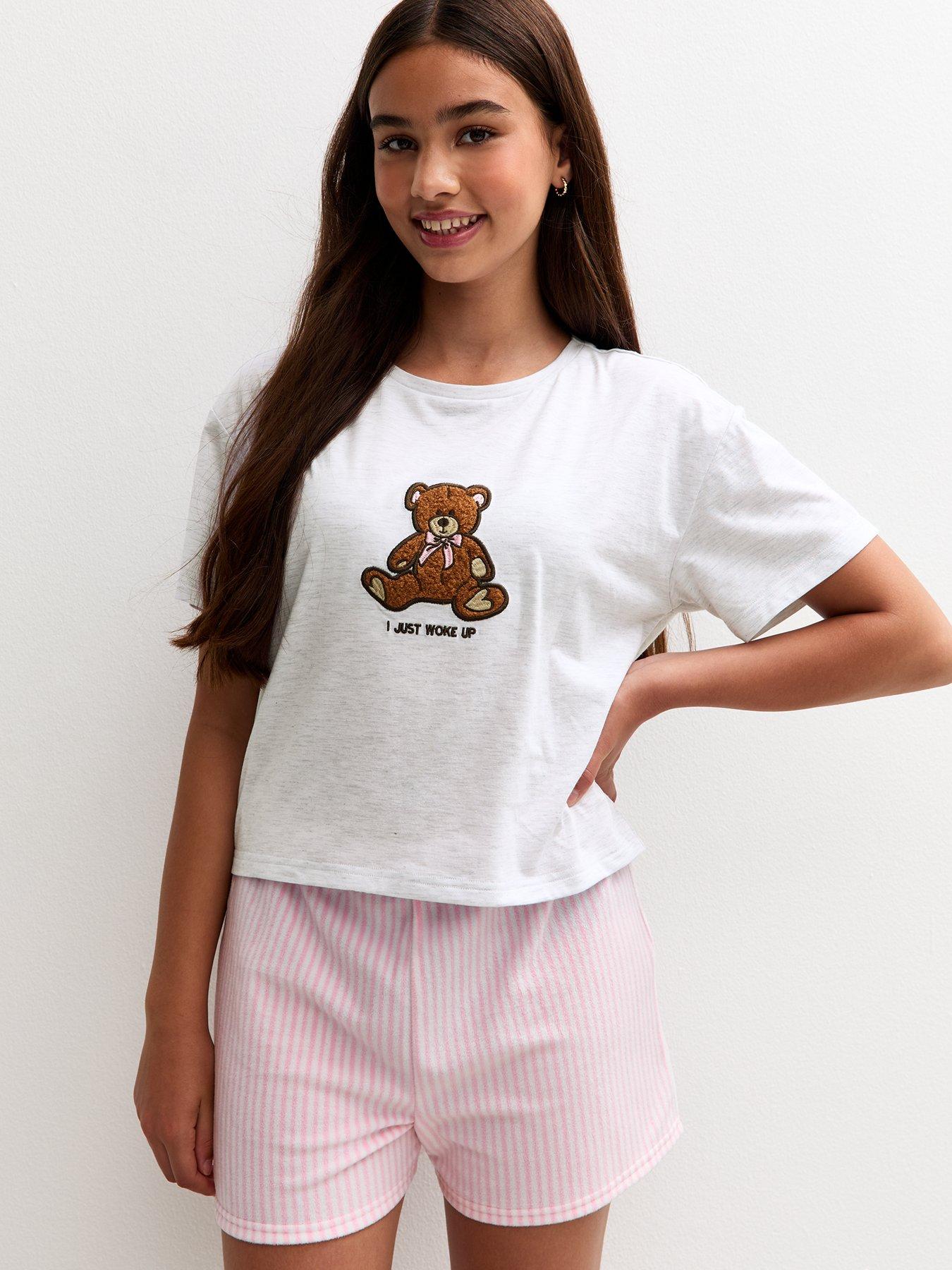 New Look 915 Girls Marl Teddy Bear Pyjama Shorts Set - Grey