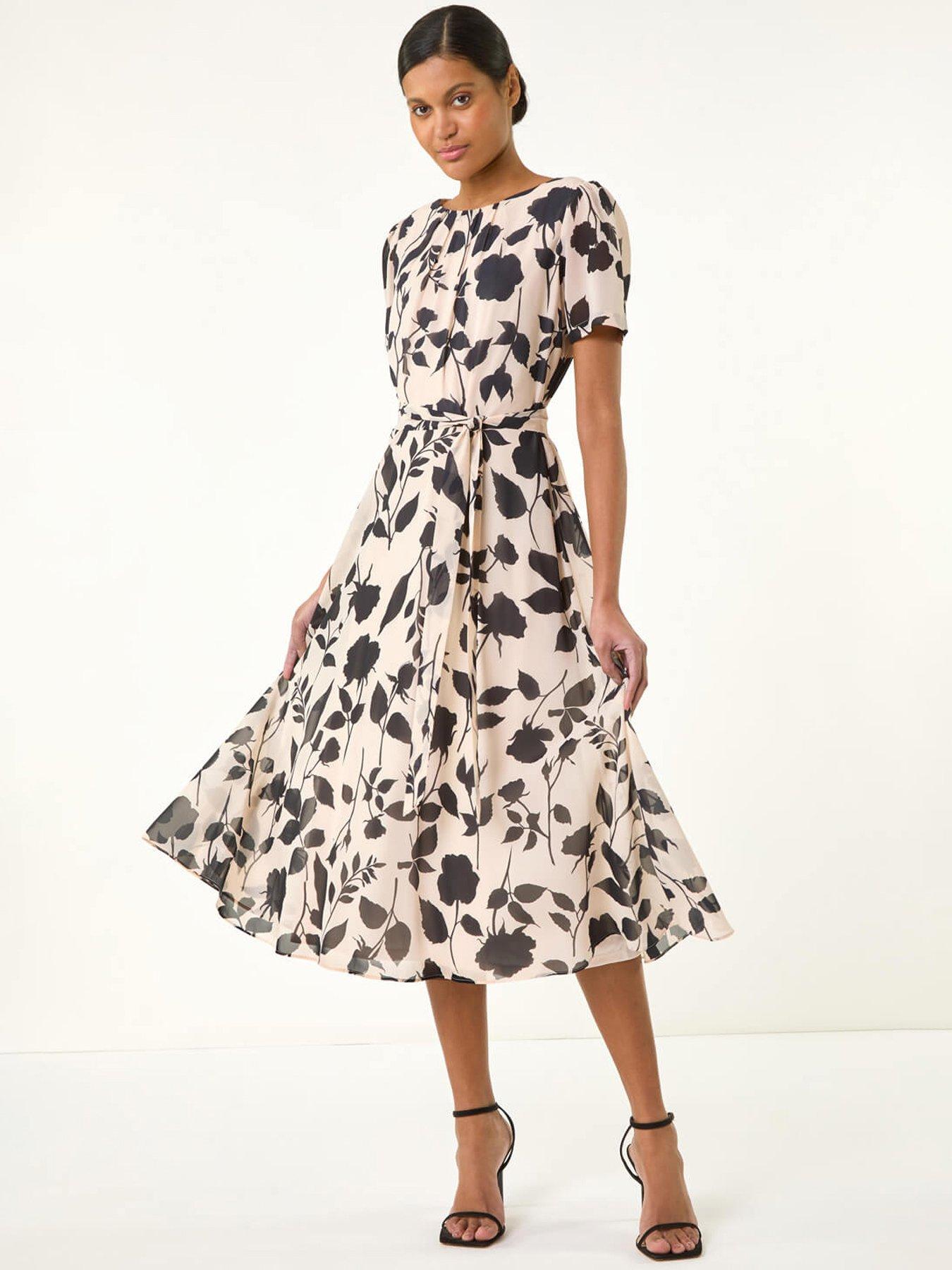 High-grade Bronzing Plate Flower V-neck Temperament Mid-length Pleated Dress