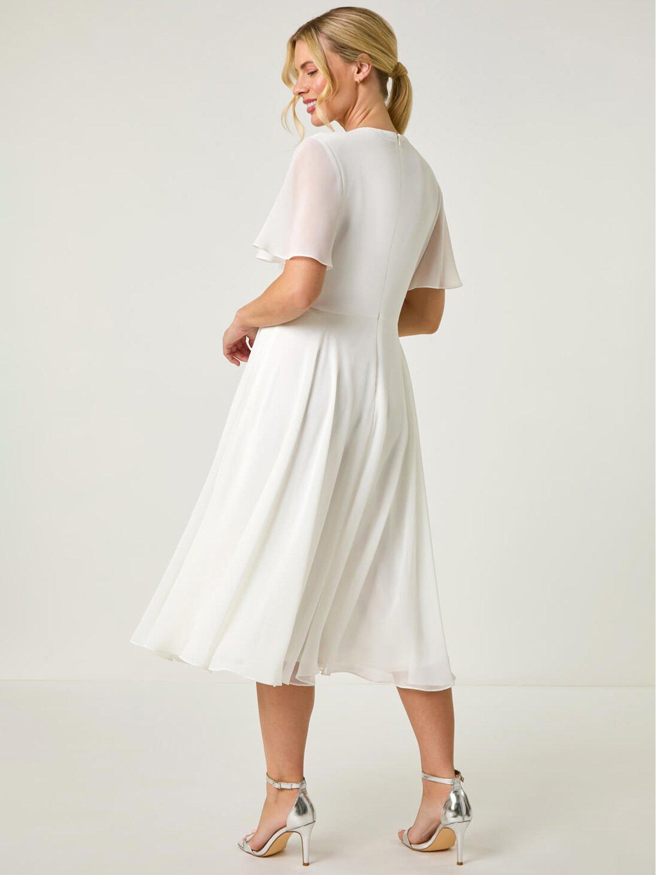 Pleated Midi Dress Petite Cap Sleeve Dress Roman Petite Trim Neck