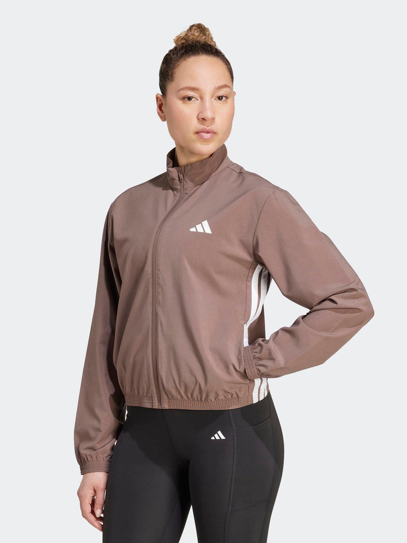 adidas Womens Training Essentials Stripe Woven Jacket Brown Very