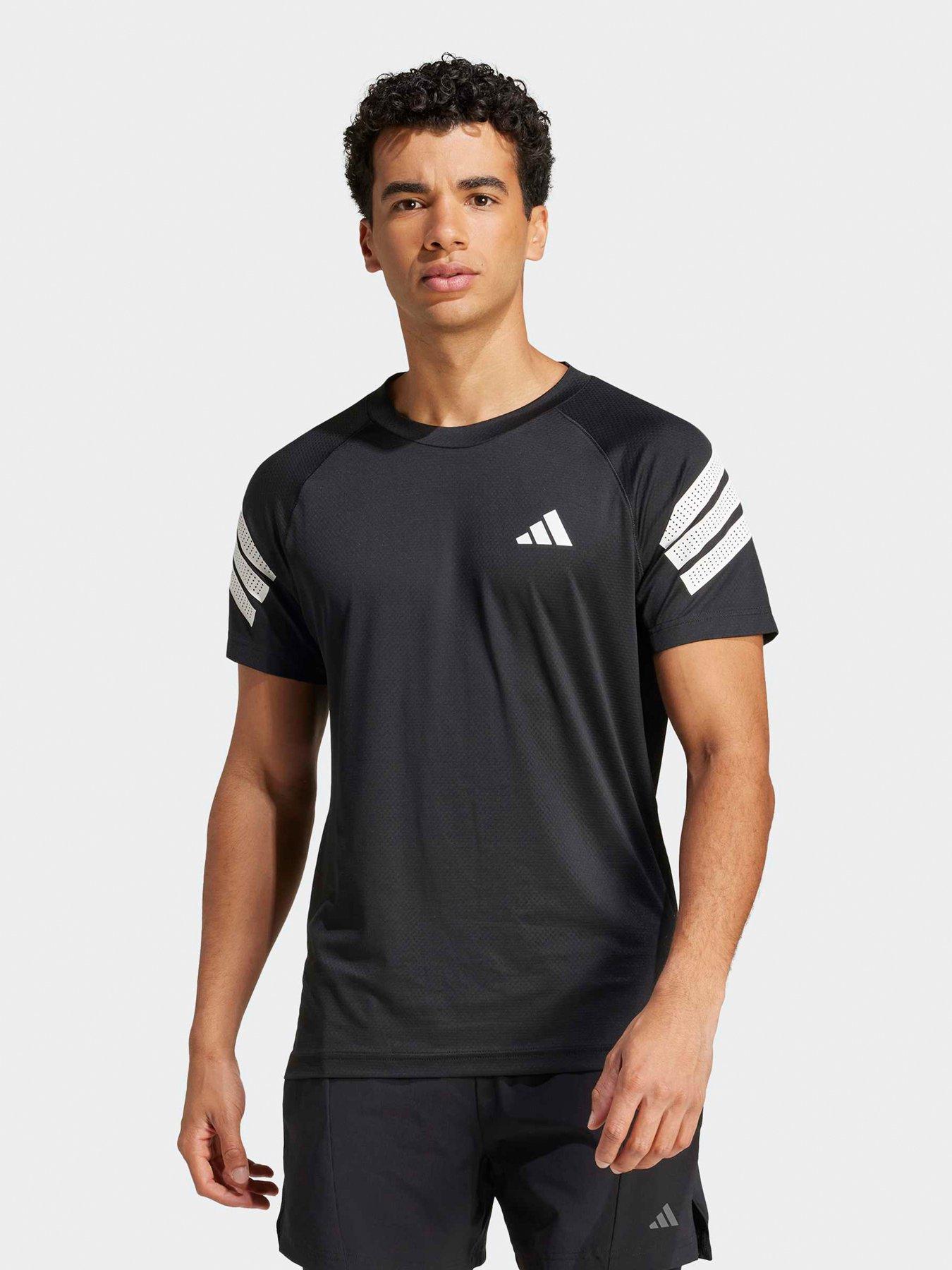 adidas Mens Training Gym Stripe T-Shirt Black Very