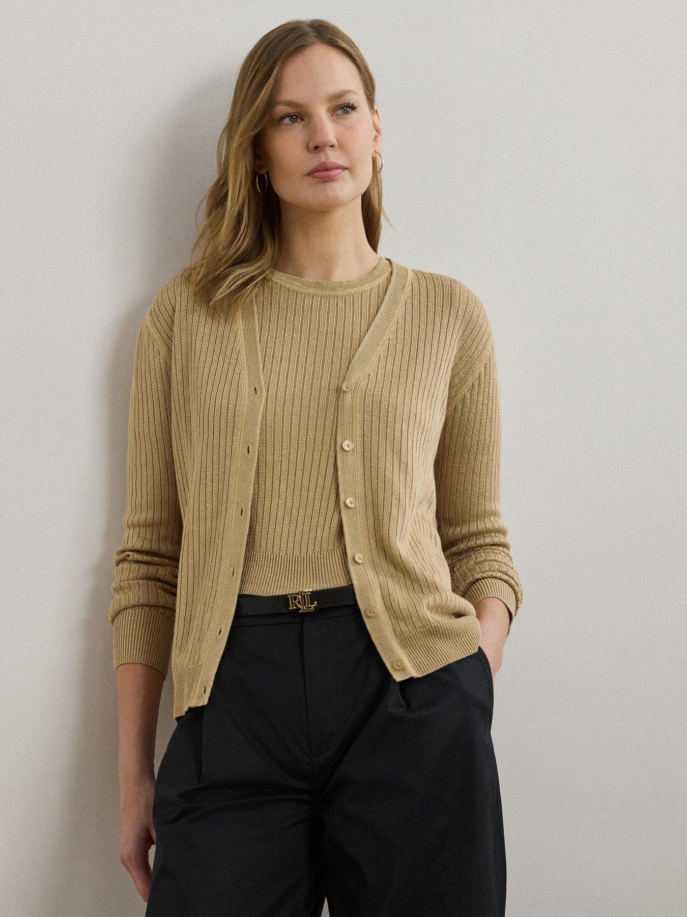 Lauren by Ralph Lauren Danzel Long Sleeve Cardigan, Beige, Size Xs, Women