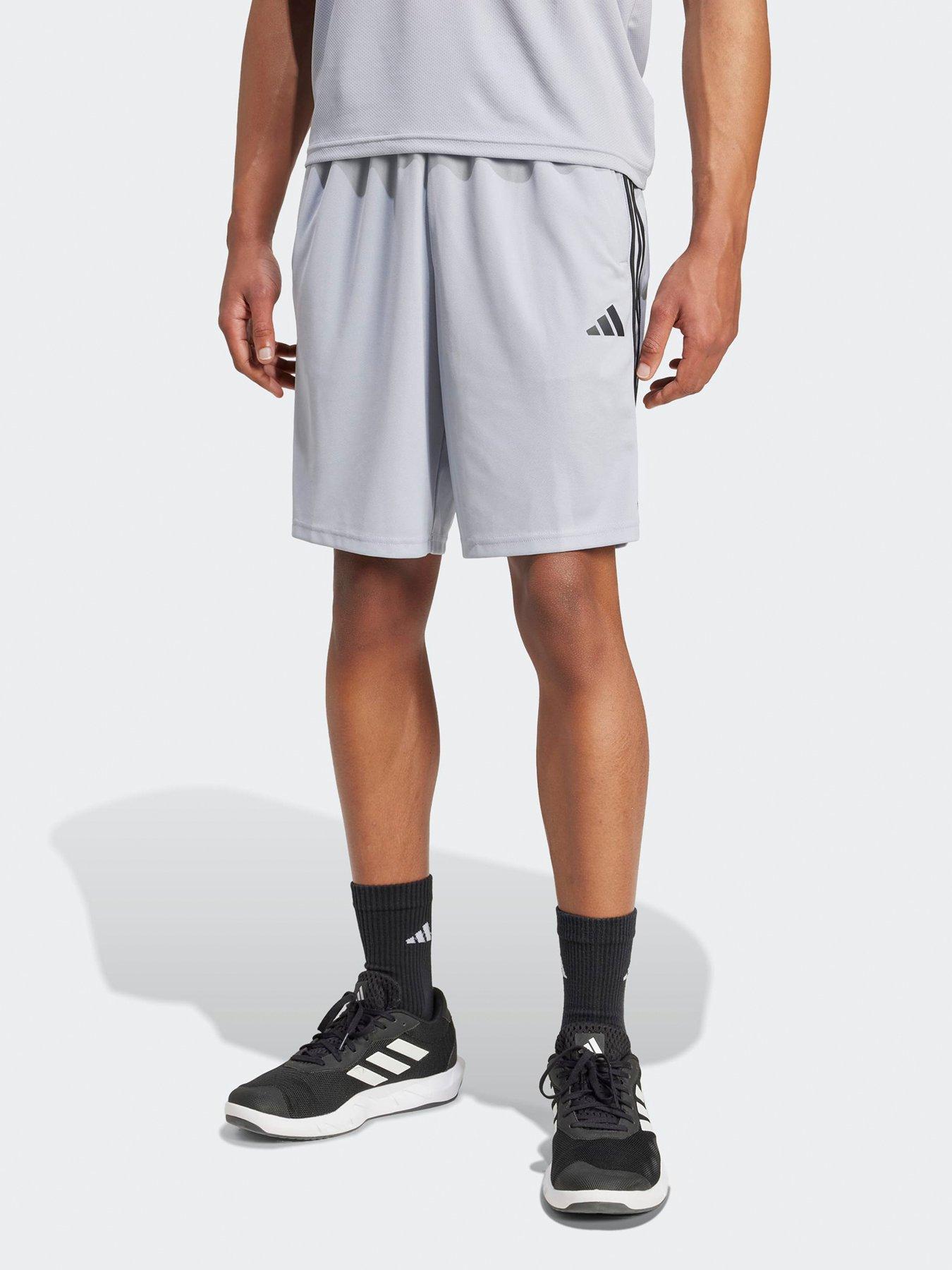 adidas Mens Training Essentials Pique 3 Stripe Shorts - Grey