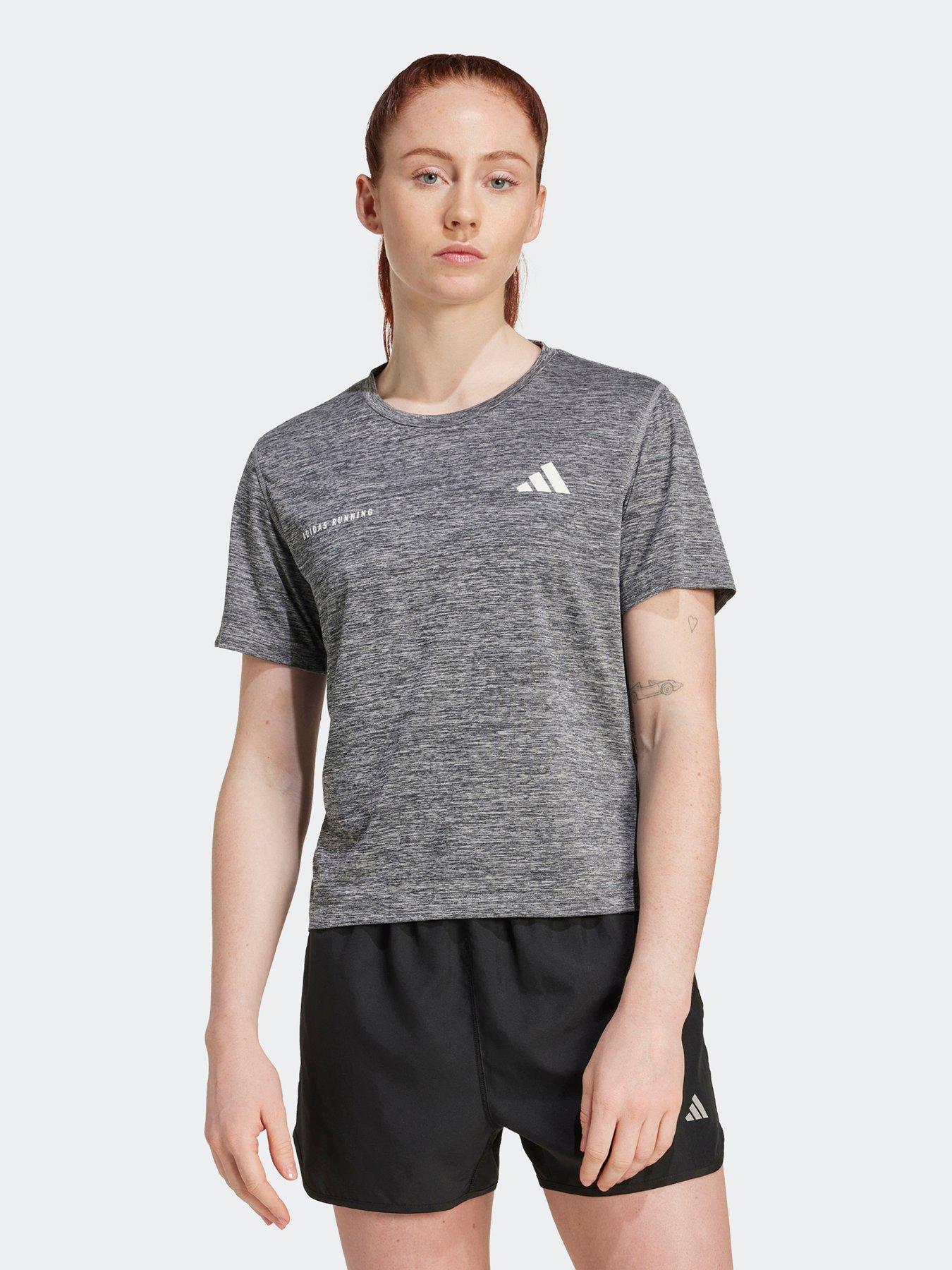 adidas Womens Running Own The Run Melange T-Shirt, Black/White, Size S, Women