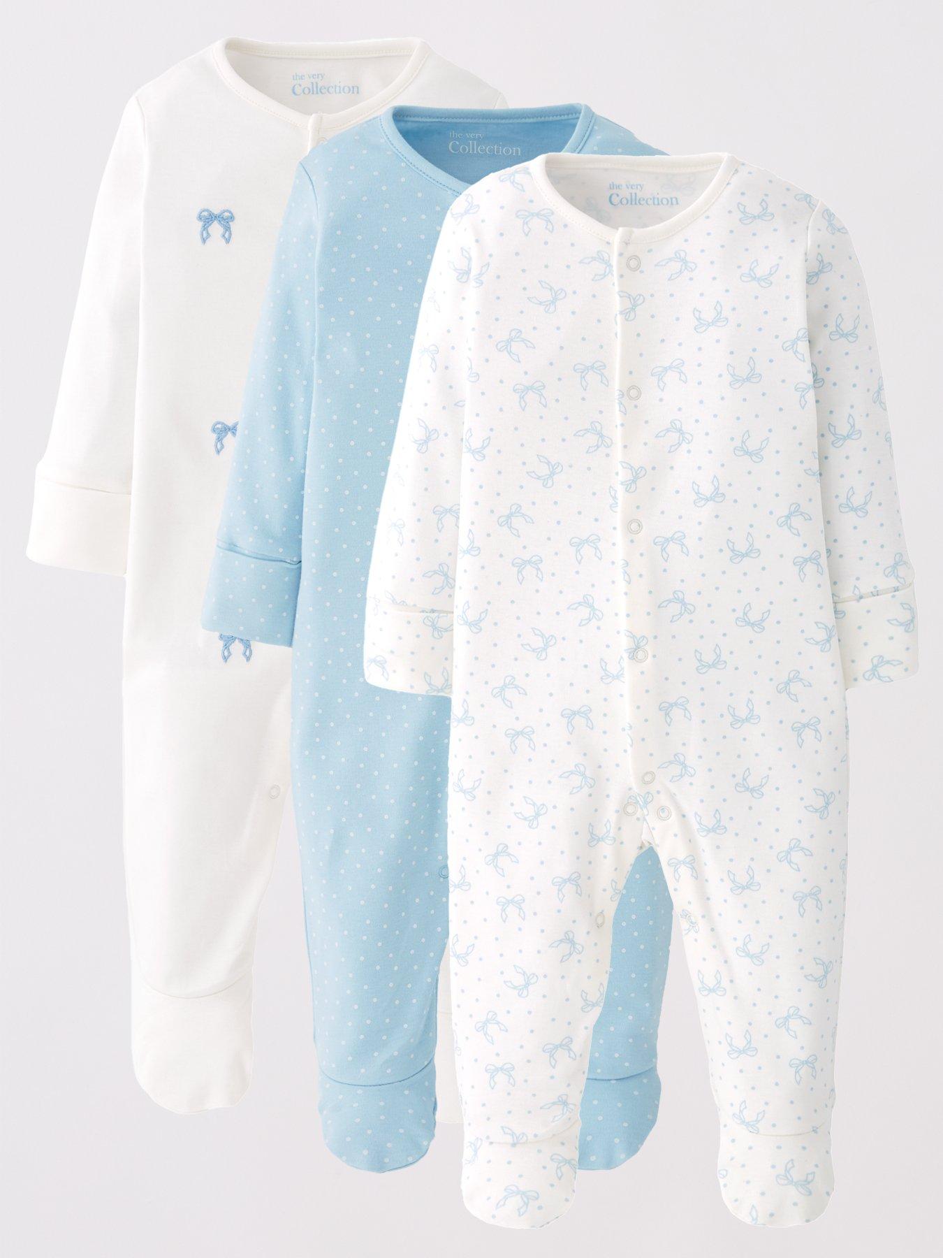 The Very Collection Baby Girls 3 Pack Bow  &  Spot Sleepsuits - Blue