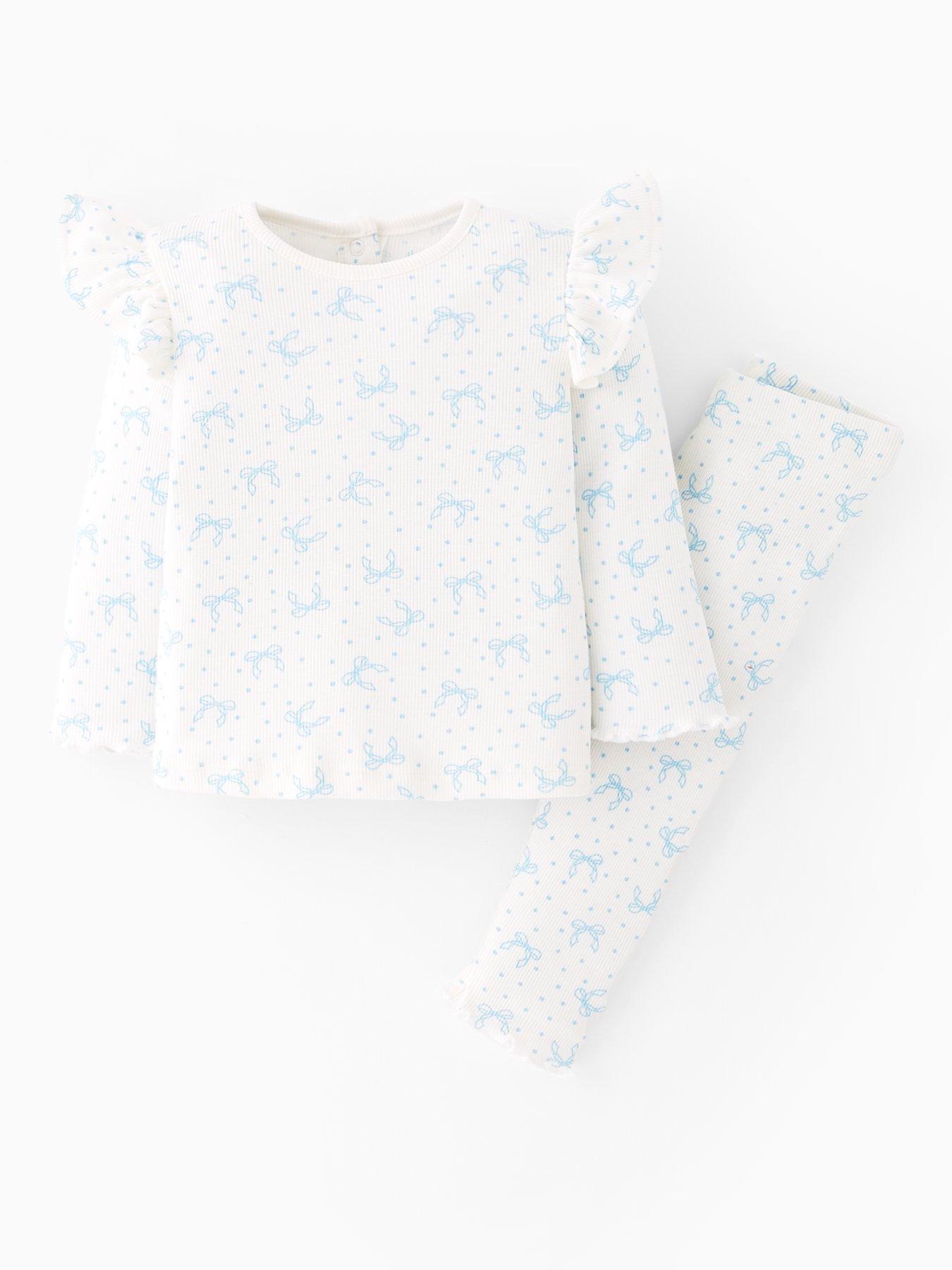 The Very Collection Baby Girls Rib Long Sleeve T-Shirt And Legging Bow Print Set - Cream