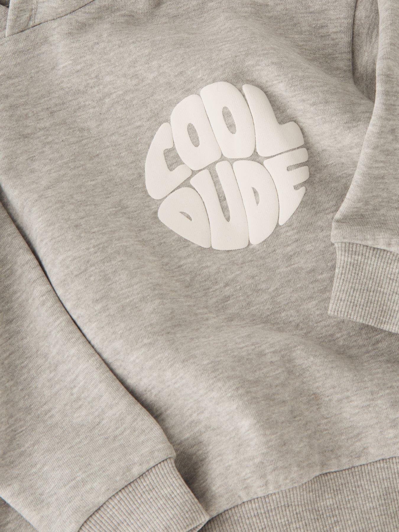 Image 4 of 4 of The Very Collection Boys Drop Shoulder Brushed Back Cool Dude Graphic Hoodie - Grey