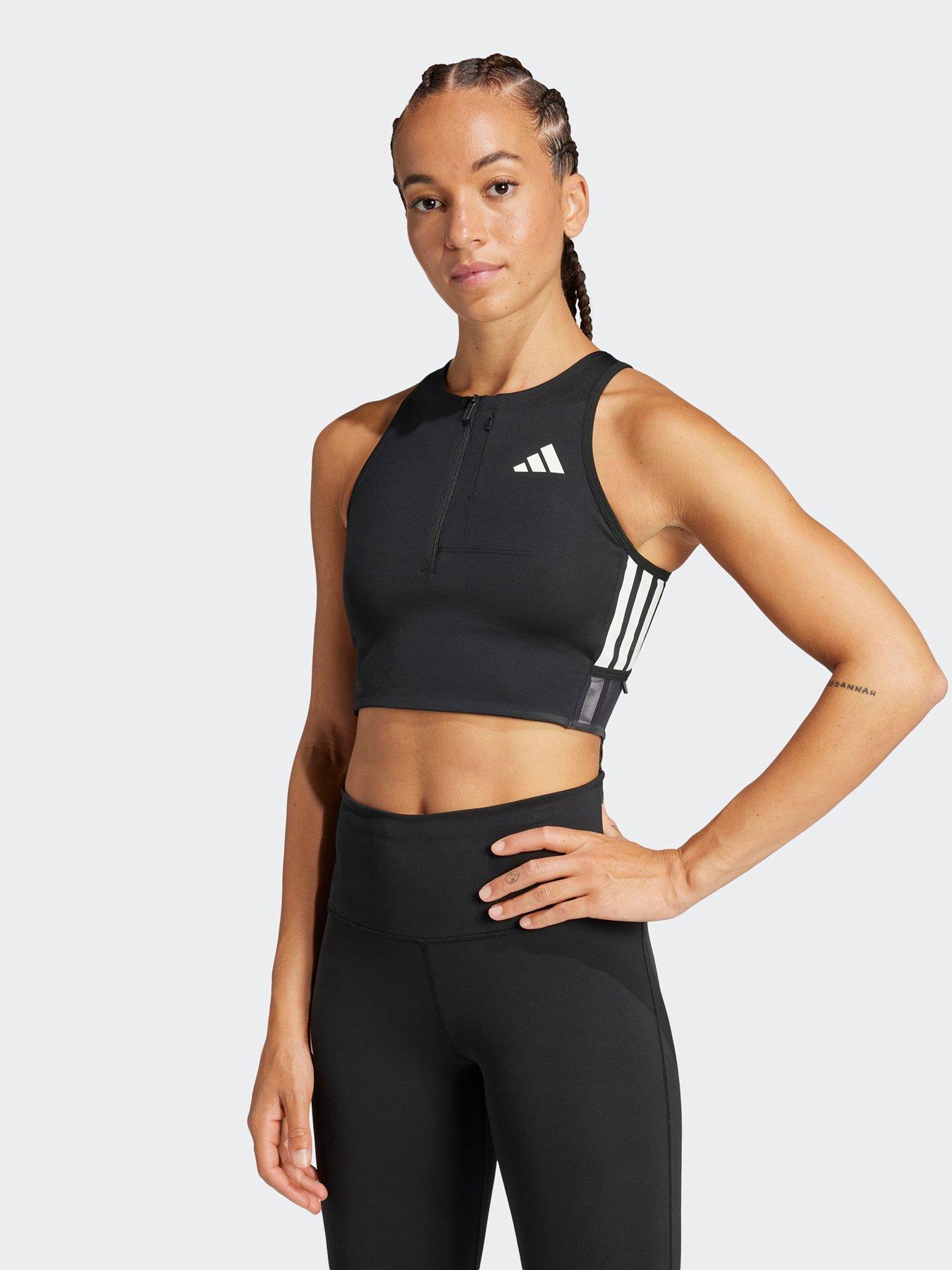 adidas Womens Running Adizero Zip Crop Tank, Black, Size Xl, Women