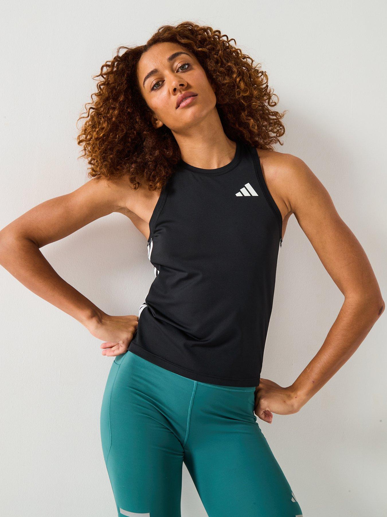 adidas Womens Training 3 Stripe Tank - Black