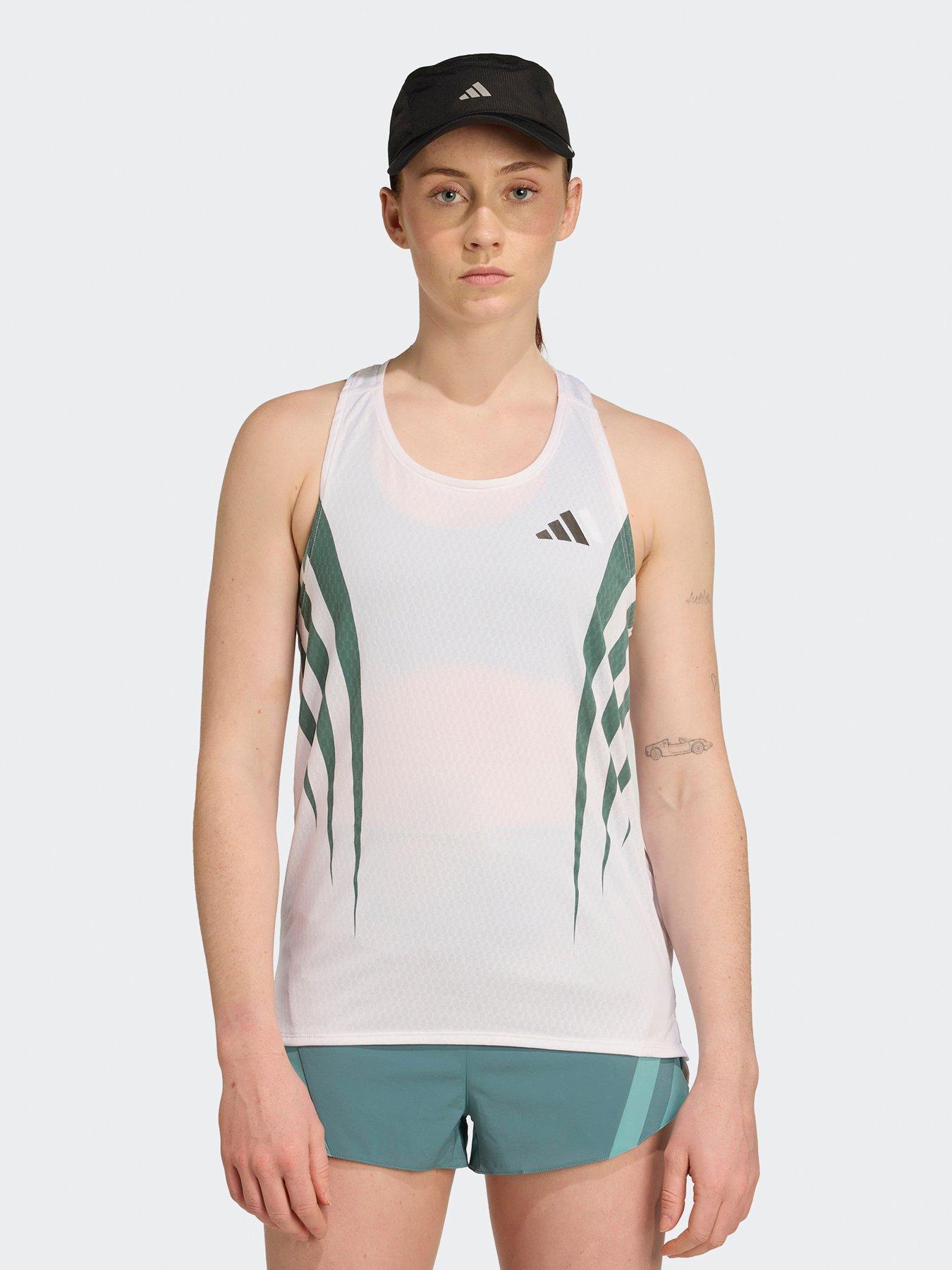 adidas Womens Running Adizero Tank, White/Preloved Teal, Size L, Women