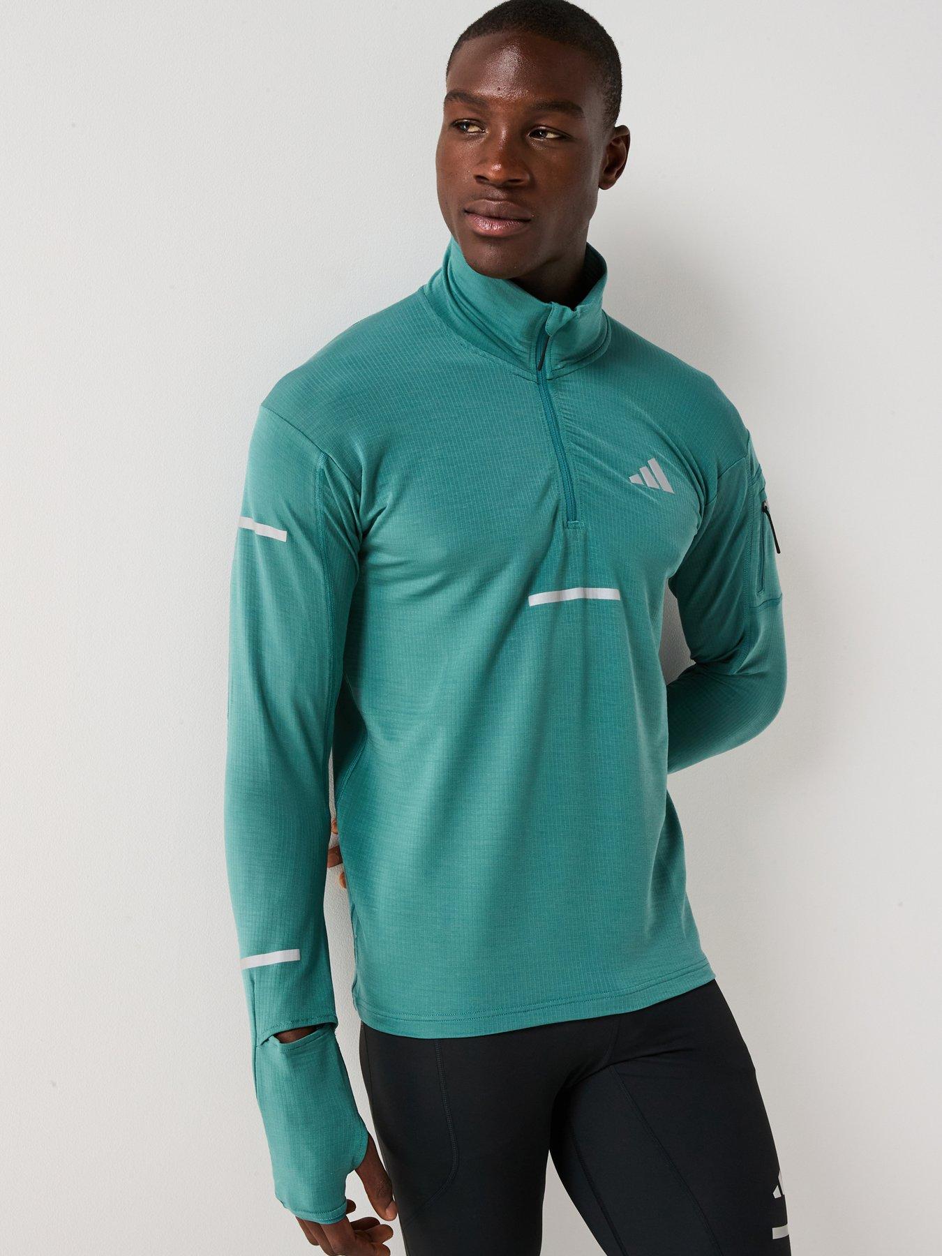 Image 1 of 6 of adidas Mens Running Adi365 Winter Hi Viz 1/2 Zip Top - Green